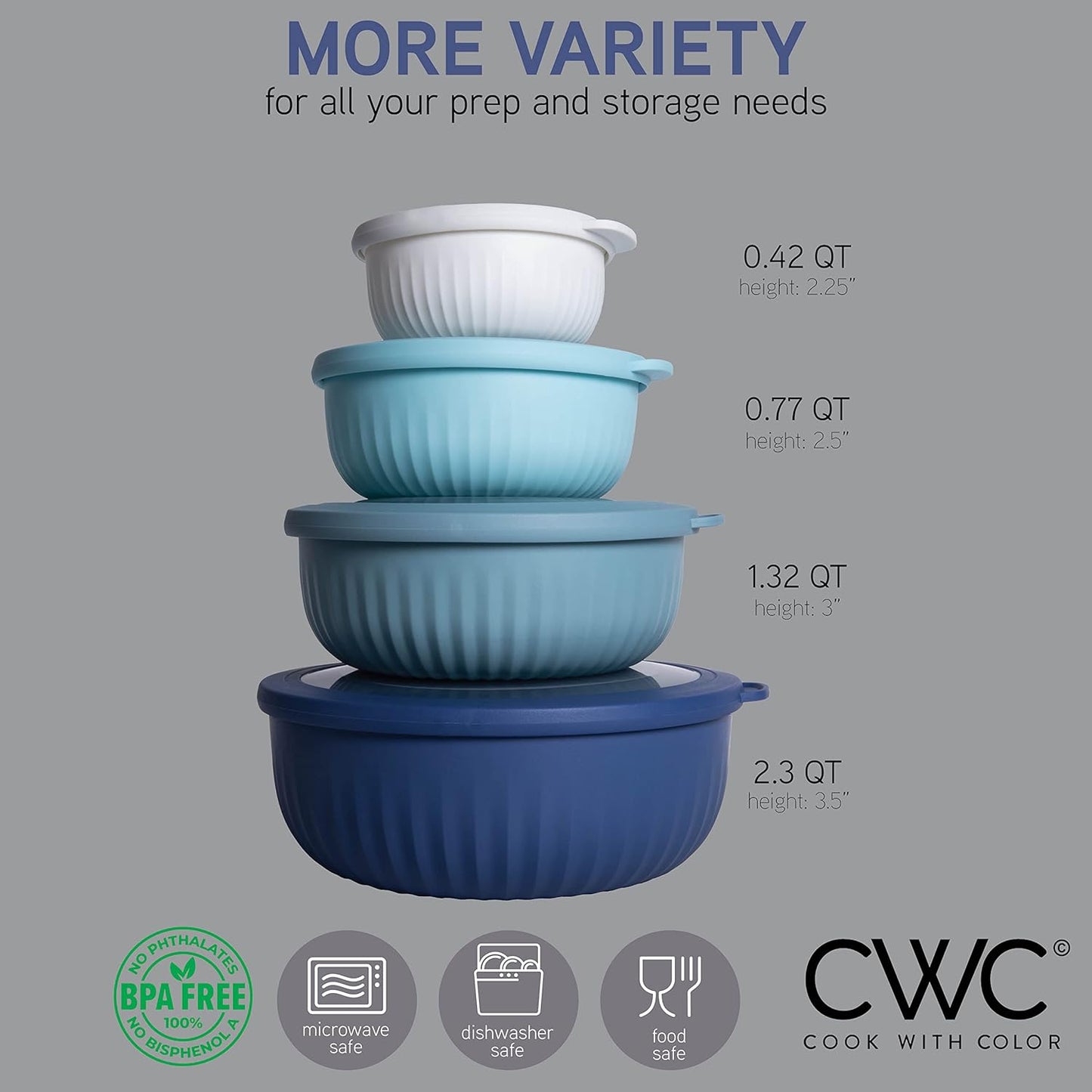 COOK WITH COLOR Prep Bowls with Lids- 8 Piece Nesting Plastic Small Mixing Bowl Set with Lids (Teal Ombre)