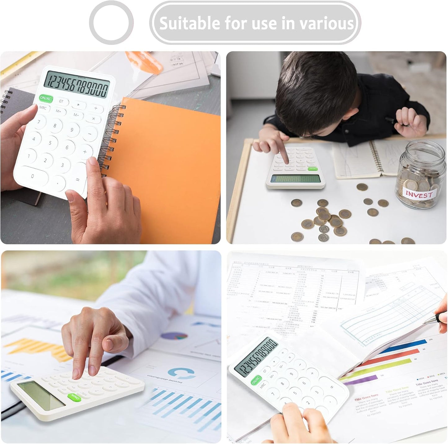 VEWINGL Mechanical Switch Calculator, 12 Digit Large LCD Display and Buttons, Great for Everyday Life and Basic Office Work, with Battery