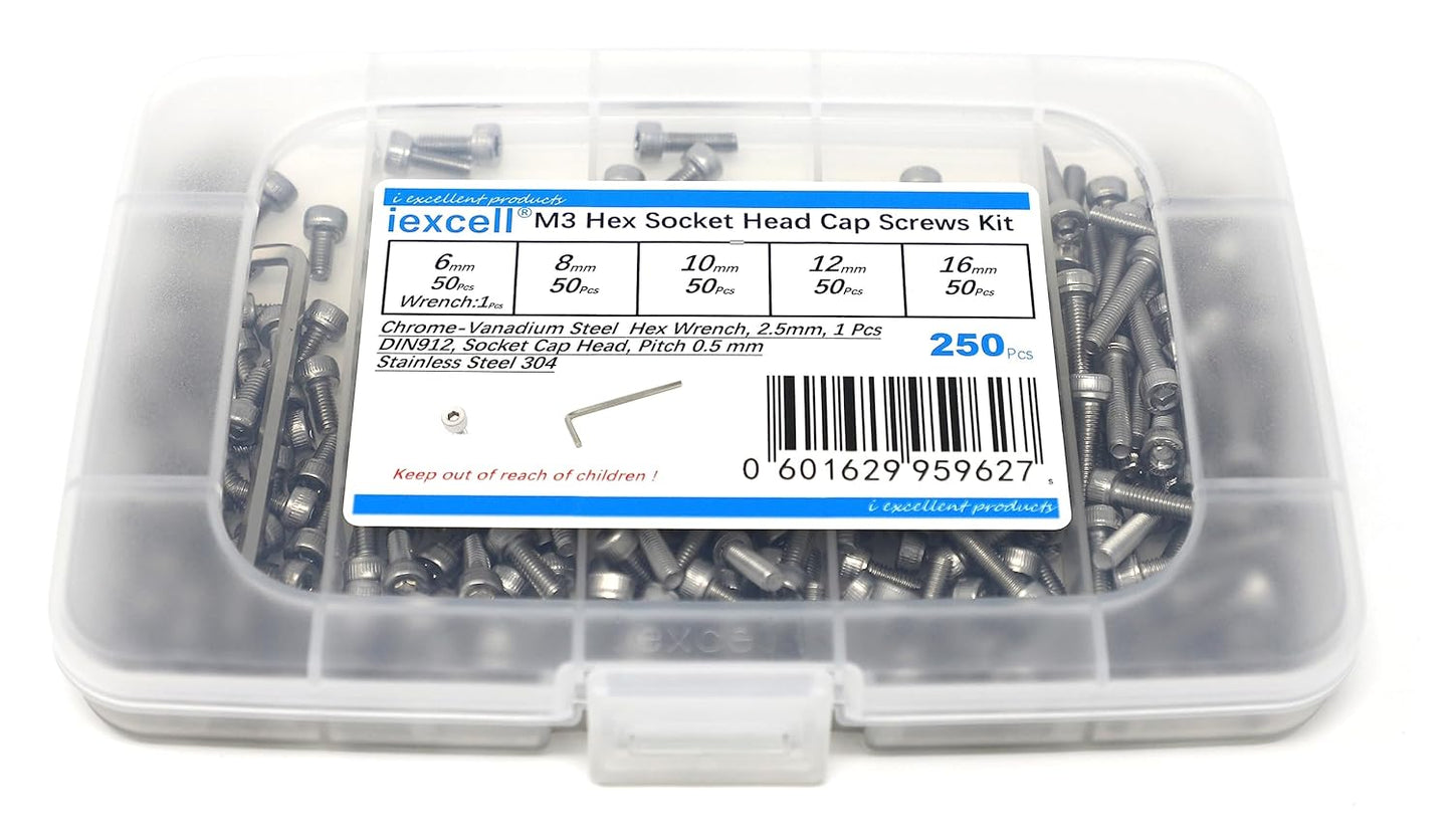 iexcell 25 Pcs M6 x 20mm Thread Pitch 1 mm Stainless Steel 304 Hex Socket Head Cap Screws Bolts Kit