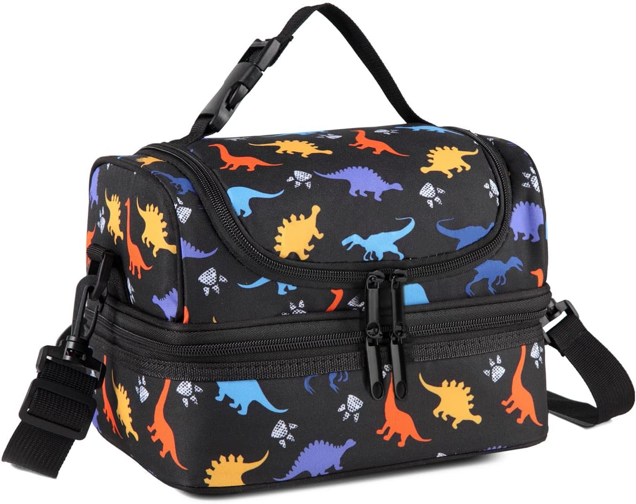 VASCHY Lunch Box Bag Men, Insulated Two Compartments Bento Cooler Bags for Adults/Women/Kids for School,Daycare,Kindergarten,Picnic Black