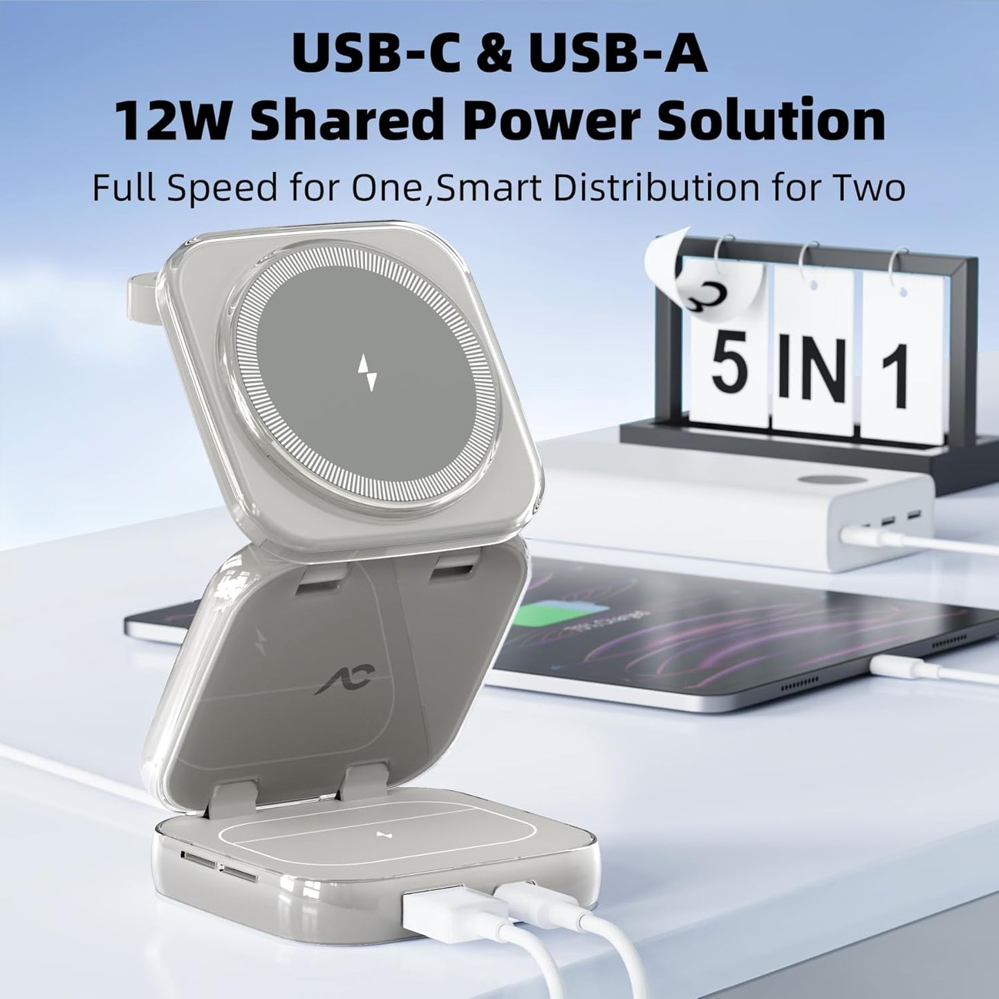 5-in-1 Wireless Charger for Magsafe, AC ISLAND Aluminum Travel Charging Station for Apple, 15W Snap Magnetic Multi Charging Stand Dock for iPhone 16/15/14/13 Apple Watch AirPods (with 35W GaN Adapter)