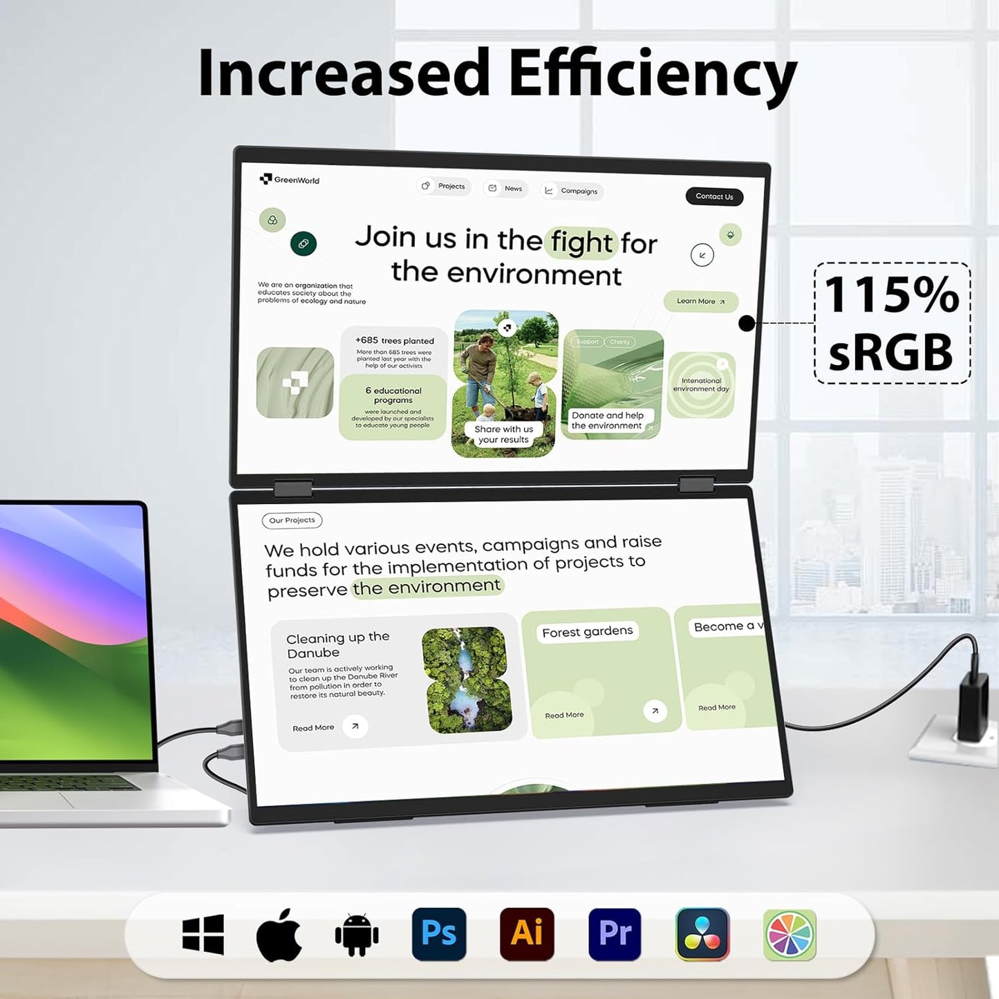 InnoView Laptop Screen Extender 15.6" Dual Portable Monitor 1080P FHD Folding Triple Monitor HDMI (No Extended) USB-C Portable Monitor for Laptop Windows(No Driver Needed) Mac(Driver Needed)