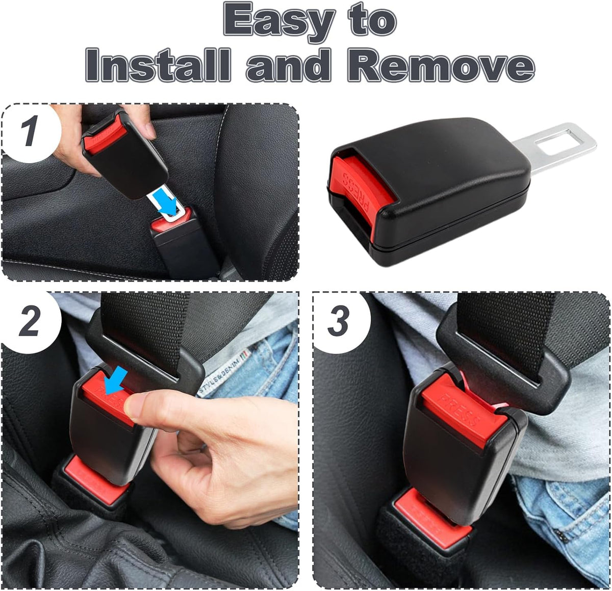 Universal Car Seat Belt Buckle Extension | Safety Seat Belt Extender Clip | ABS Plastic Seatbelt Adjuster | Easy Install Vehicle Seat Belt Extension | 2 Pack Comfort Belt Adapter - PuriLite