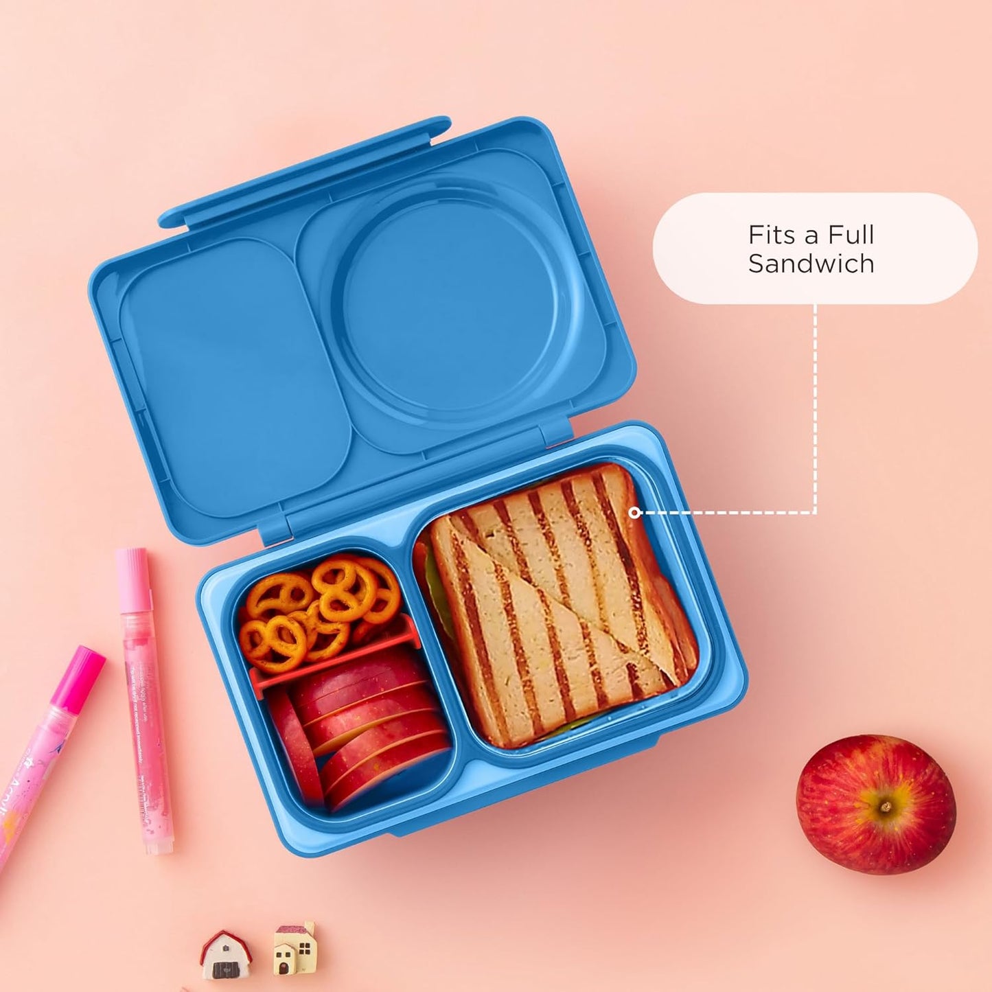 OmieBox UP bento box for kids | Insulated lunch box | Insulated food jar | Cooler ice pack | 2 Compartments (Cherry Pink)