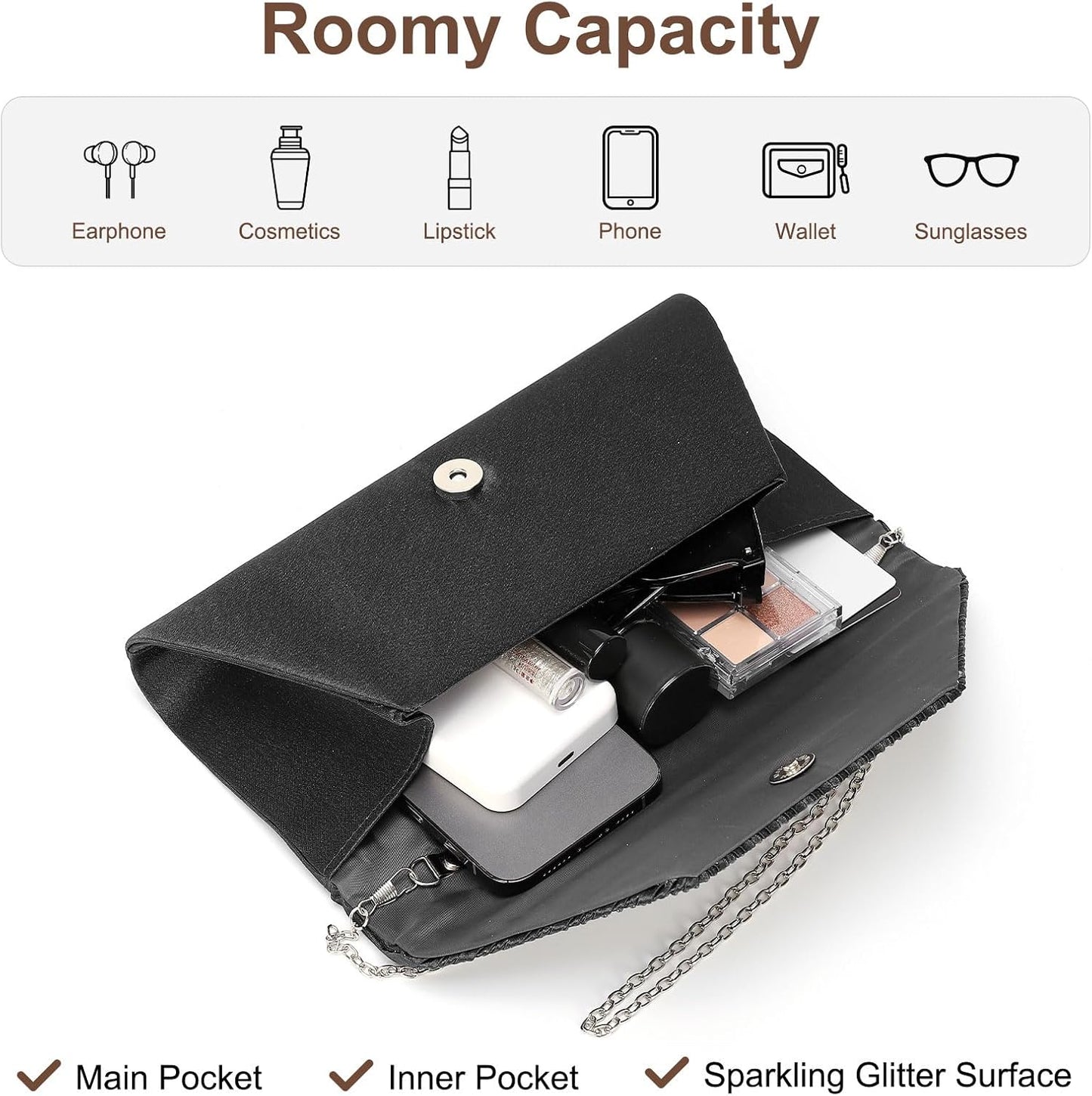 DTGN Evening Bags Clutch Purses for Women Formal, Purse Handbag Crossbody Bag Rhinestone Shoulder Bag for Wedding Party