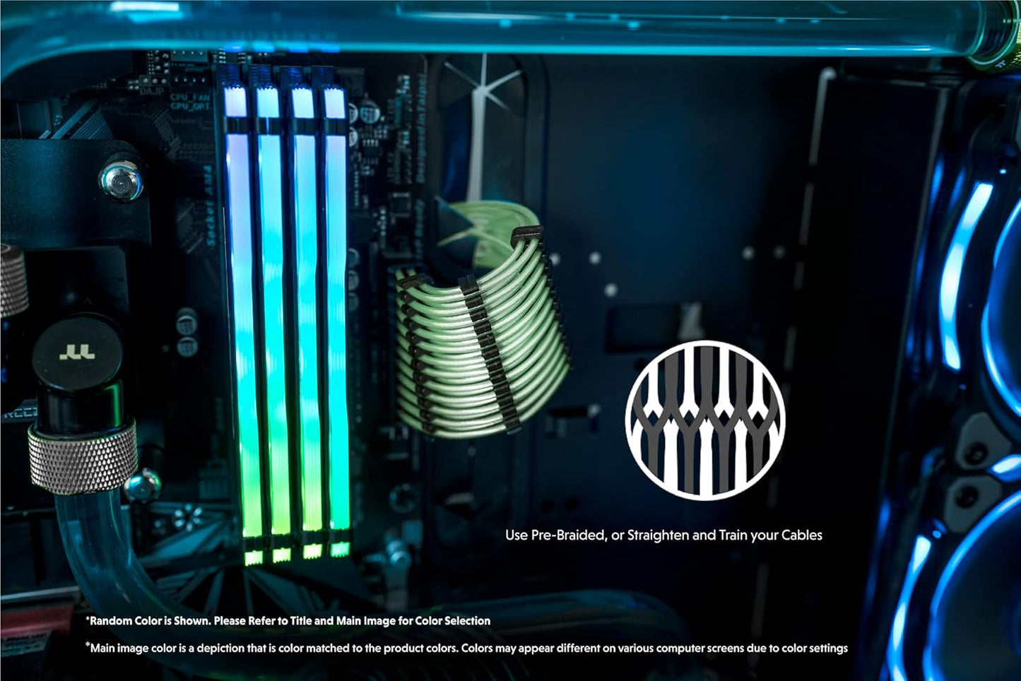 LINKUP - 30cm Super Soft and Flexible PSU Cable Extension Sleeved Custom Mod GPU PC Braided w/Comb Kit | 1 x 24 P (20+4) | 2 x 8 P (4+4) CPU | 2 x 8 P (6+2) GPU Set | 300mm - Blackgreen