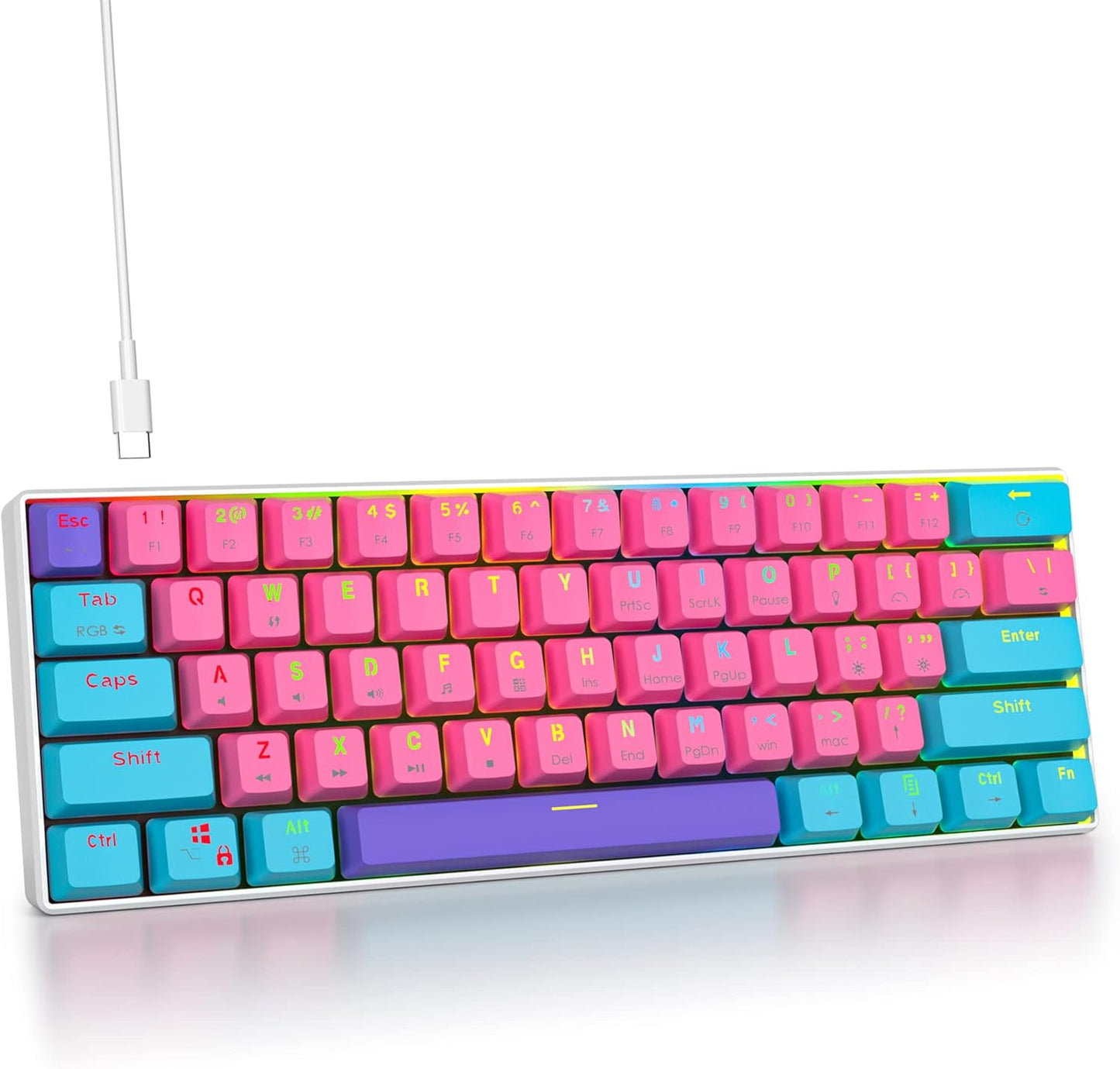 Fogruaden Full Size Mechanical Keyboard, Green Matcha Keyboard, Wired USB 104 Keys RGB Backlit Gaming Keyboard with Number Pad, Red Switches, NKRO Mechanical Keyboard for Windows Laptop PC Gamer