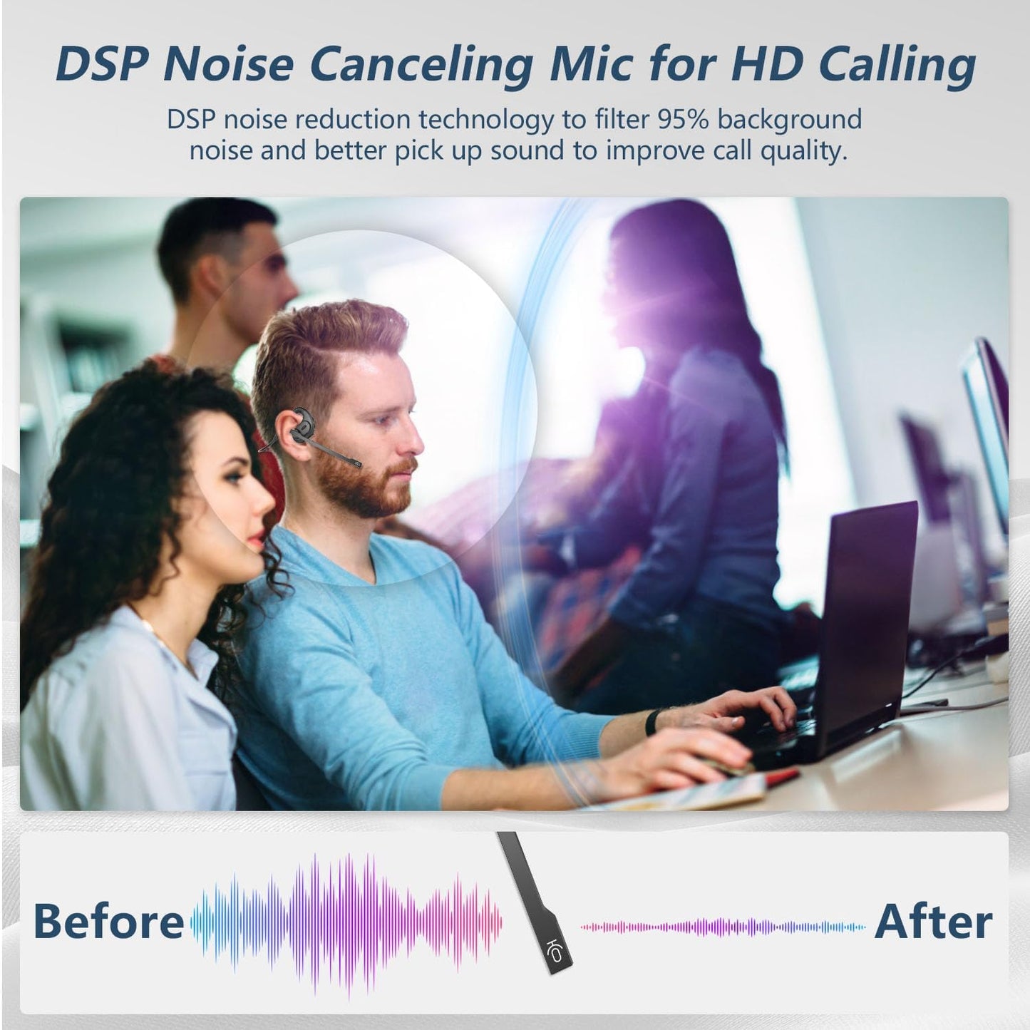 BANIGIPA Bluetooth Headset with Removable Microphone, Noise Cancelling Wireless Headset for Phones Laptop Computer PC, Open Ear Headphones for Office Meeting Running Cycling Driving Working-12 Hrs