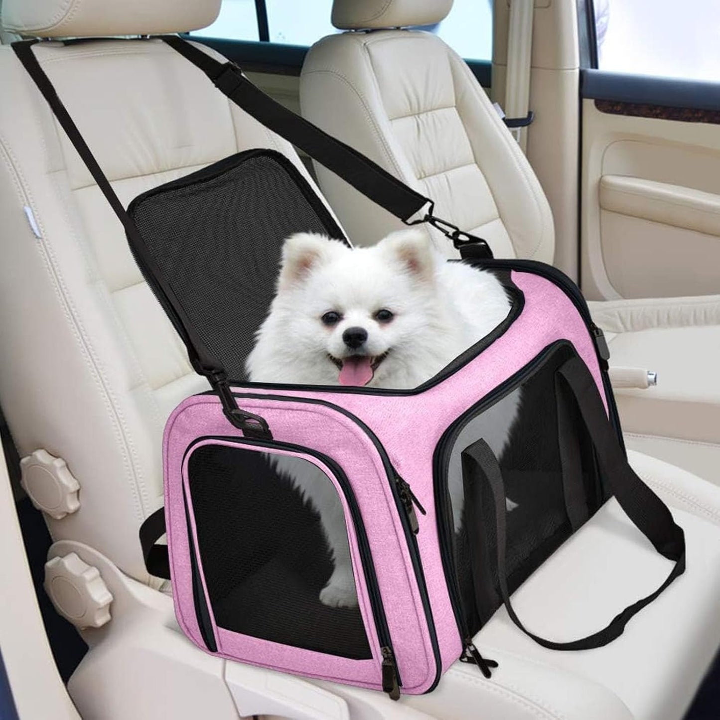 SFBAIHEN Cat Carriers Dog Carrier Pet Carrier for Small Medium Cats Dogs Puppies up to 15 Lbs, TSA Airline Approved Small Dog Carrier Soft Sided, Collapsible Waterproof Travel Puppy Carrier (Pink)