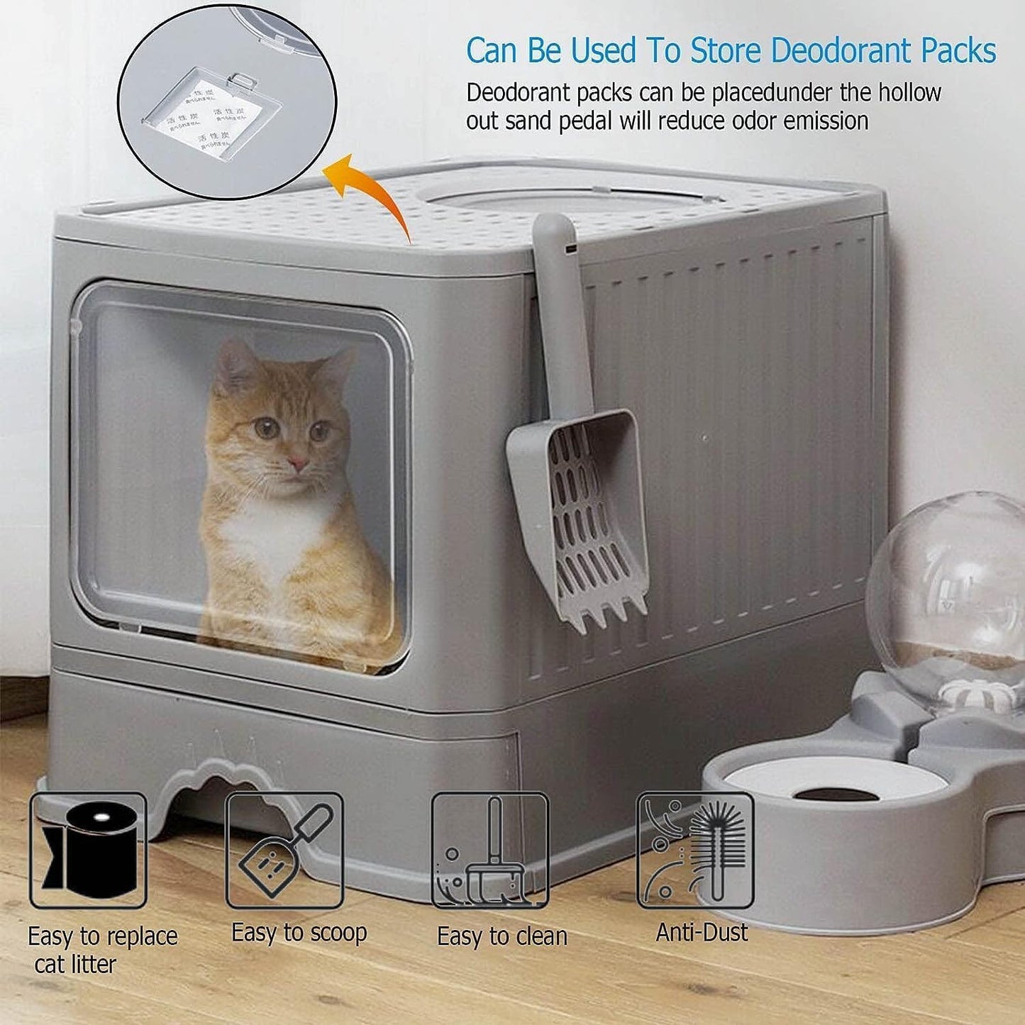 Foldable Cat Litter Box, Acotsun Extra Large Front Entry Enclosed Cat Potty, Top Entry Anti-Splashing Cat Toilet, Litter Cat Box