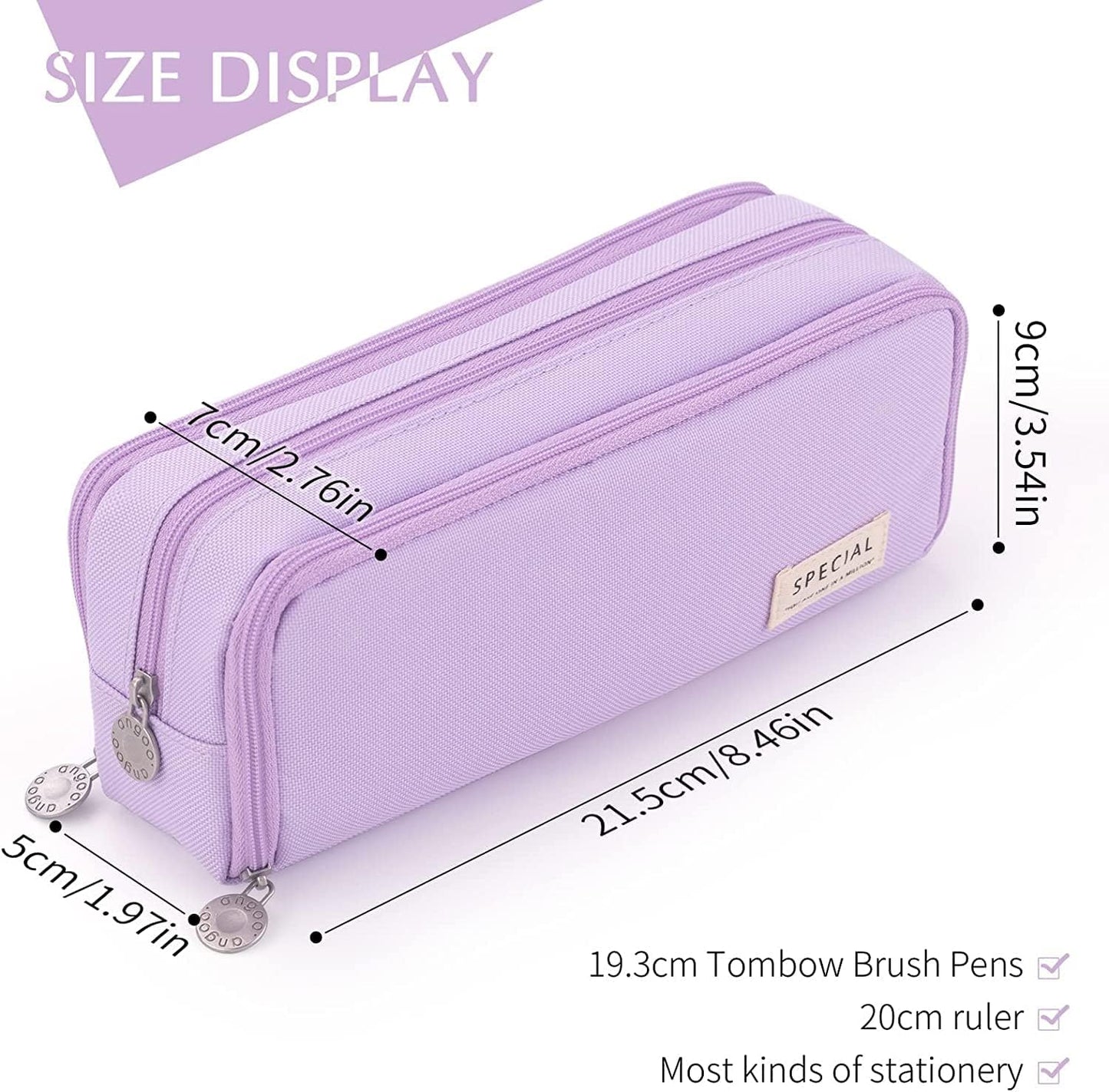 Big Capacity Pencil Case, OLIYuMi 3 Compartment Pencil Pouch Pencil Bag Storage Box Stationery Organizer Makeup Bag with Zipper Closure for Student Office College Boys and Girls (Pink)