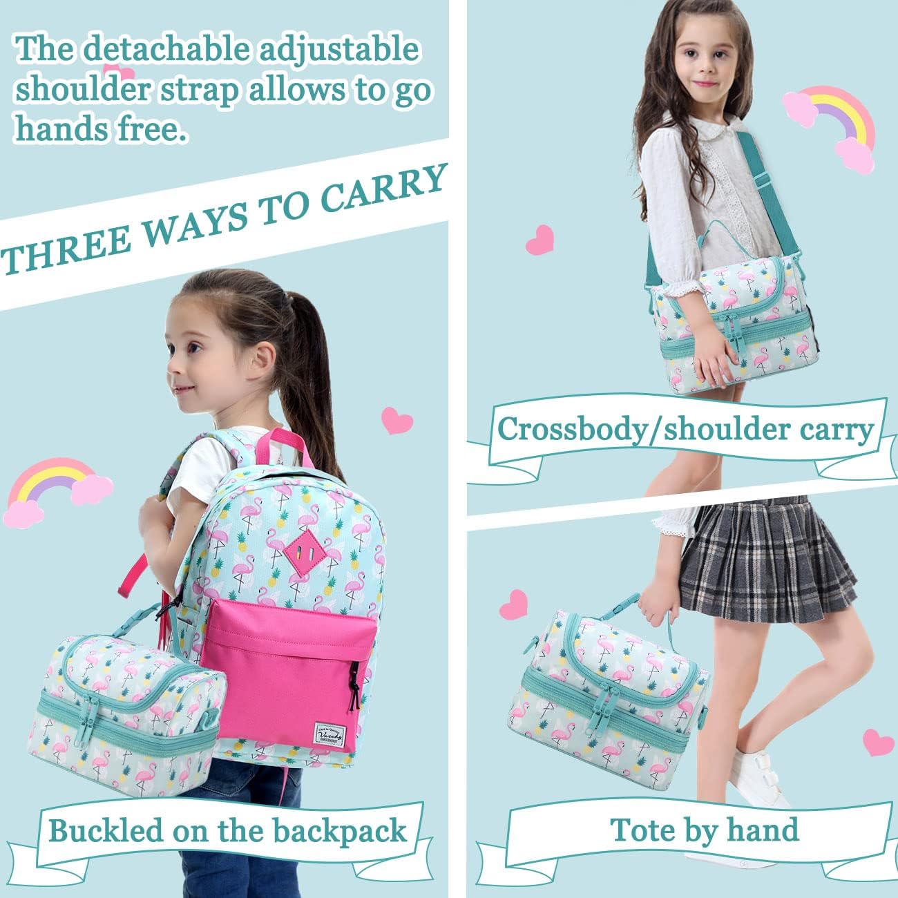 VASCHY Lunch Box Bag Men, Insulated Two Compartments Bento Cooler Bags for Adults/Women/Kids for School,Daycare,Kindergarten,Picnic Black