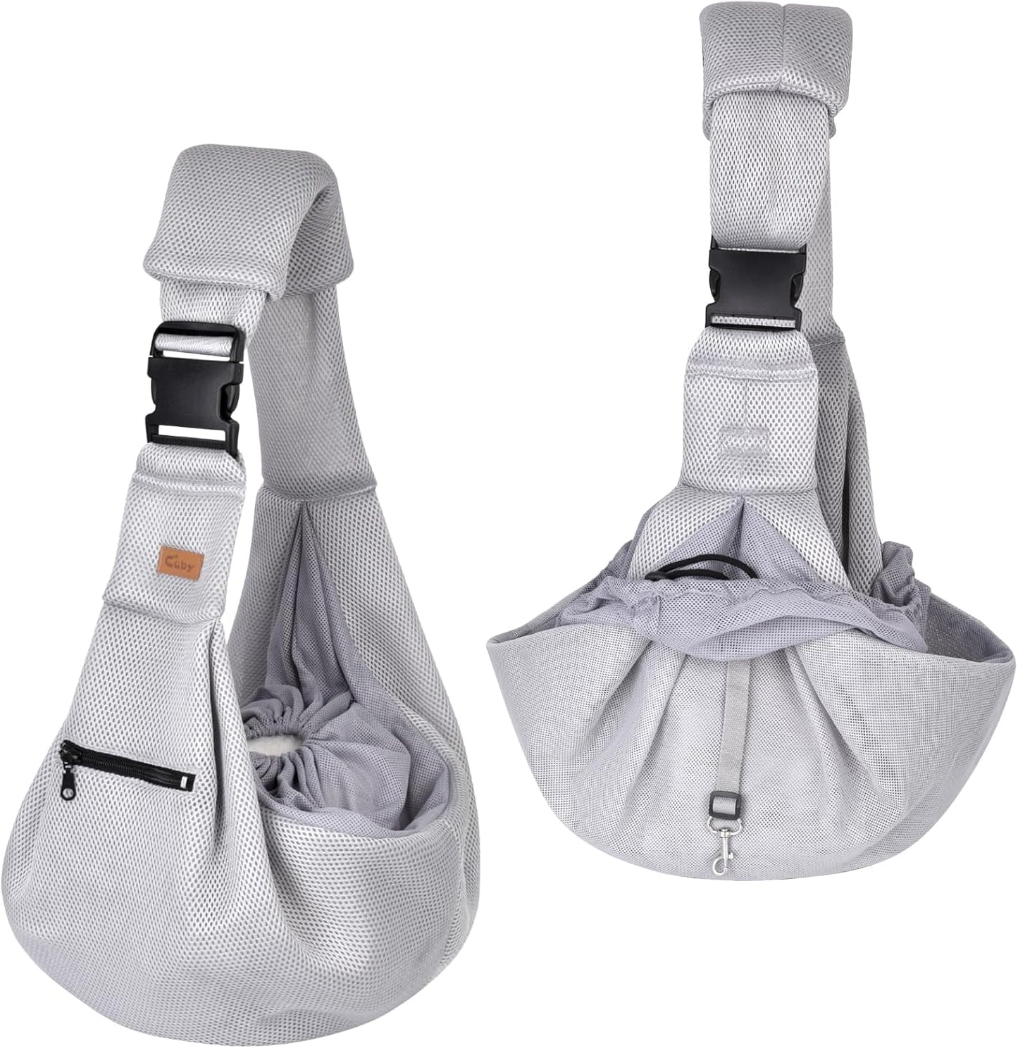 Cuby Adjustable Dog Cat Sling Padded Hard Bottom Pet Carrier Sling Soft Carrying Puppy Bag for Small Dogs Cats Outdoor Travel (Grayish-White)