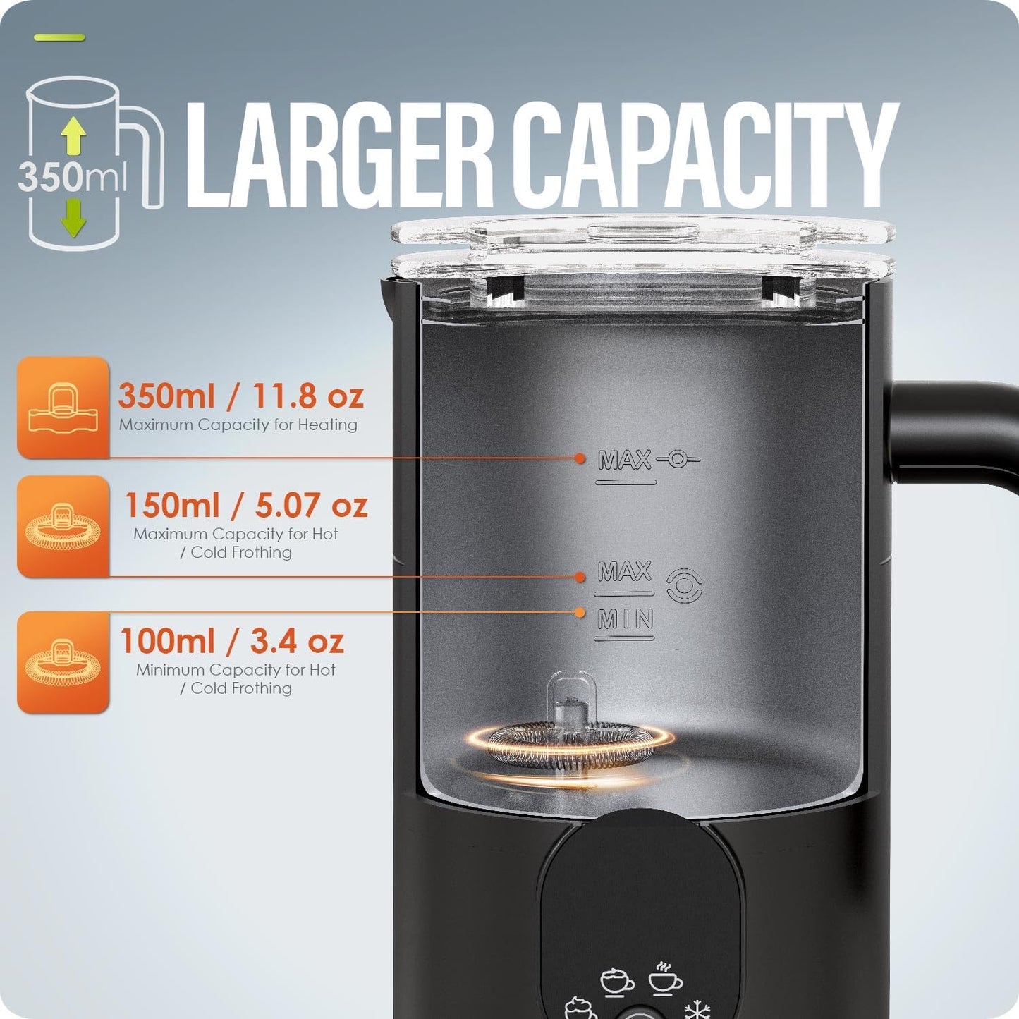 Milk Frother, Electric Milk Frother and Steamer 4 in 1 Automatic Coffee Steamer Frother, 11.8OZ / 350ML Warm and Cold Foam Frother for Coffee,Latte, Cappuccino, Macchiato, Hot Chocolate (White)