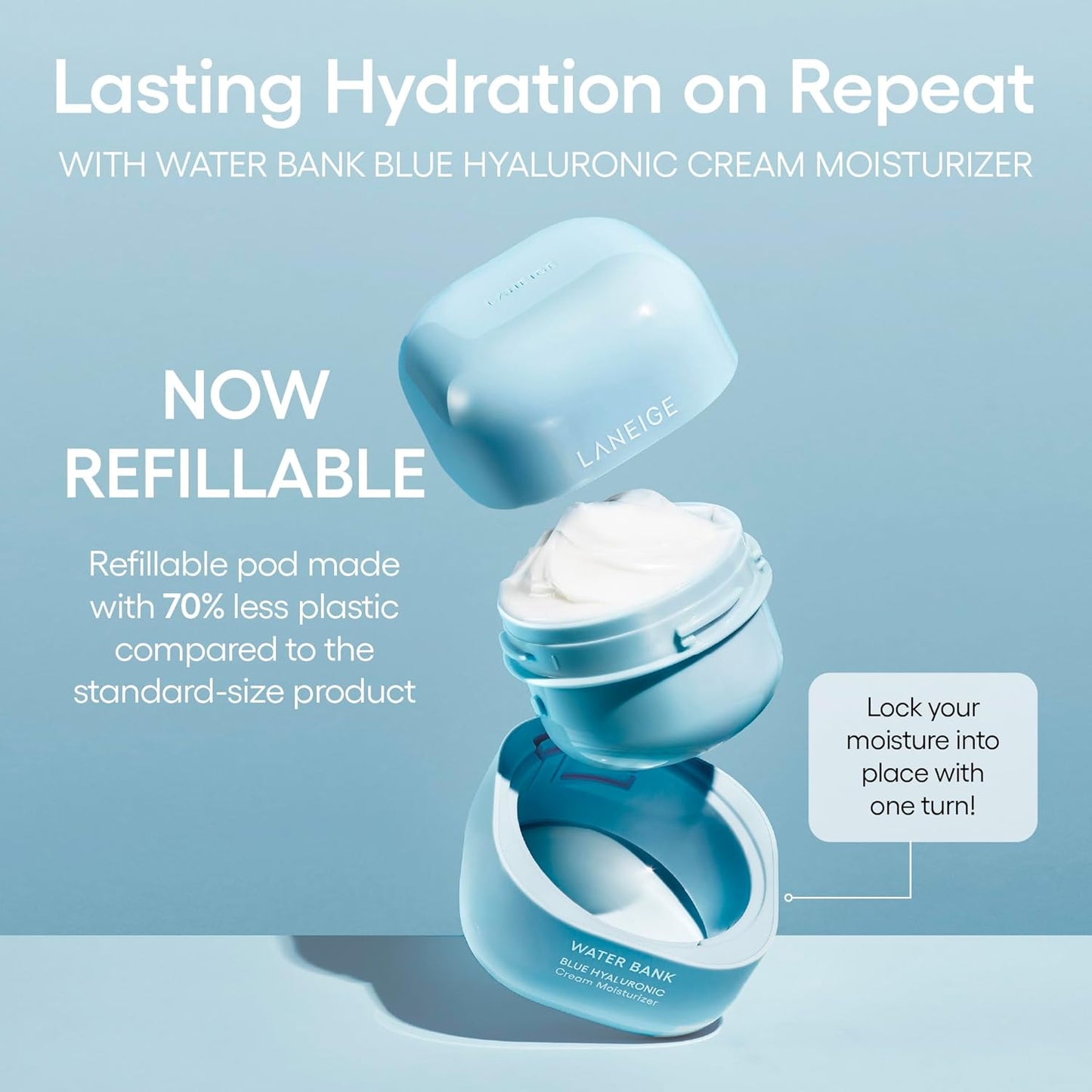 LANEIGE Water Bank Blue Hyaluronic Cream Moisturizer: Hydrating Korean Face Cream with Squalane & Ceramide for Skin Barrier Support, Dermatologist-Tested