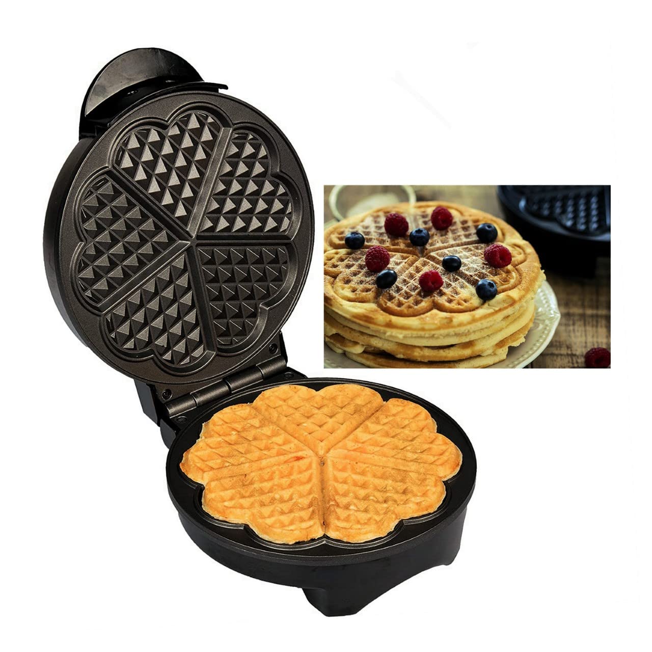 Mini Maker Waffle Maker 5“ Non-Stick Waffler Iron Stuffler Stuffed Wafflera Adjustable Browning Control, Heart, Pink