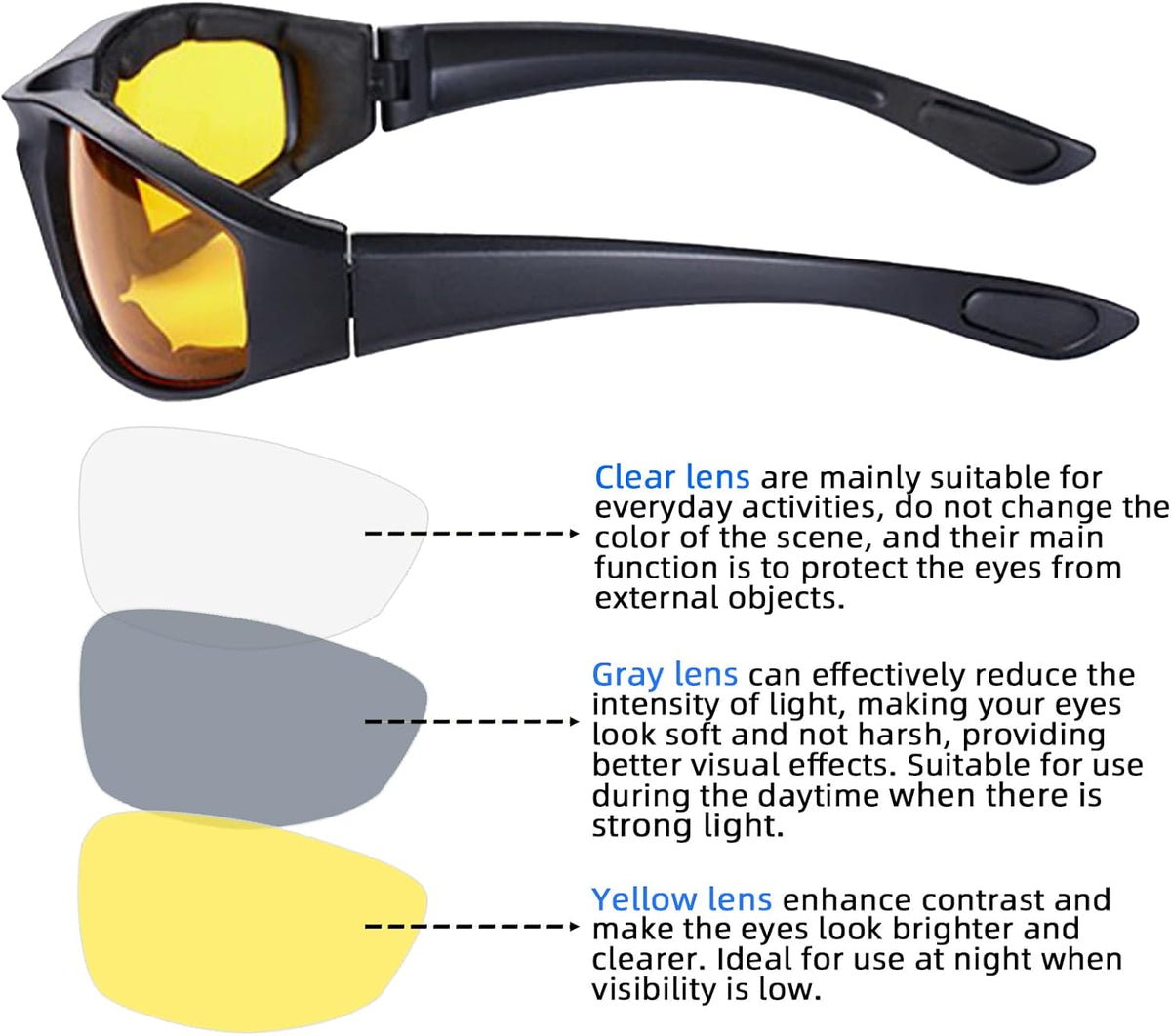 YISUGOOC 3 Pair Motorcycle Glasses Riding Glasses UV Protection Windproof And Dustproof Motorcycle Goggles Foam Cushion Eyeglasses Suitable For Outdoor Sports Motorcycle Riding - PuriLite