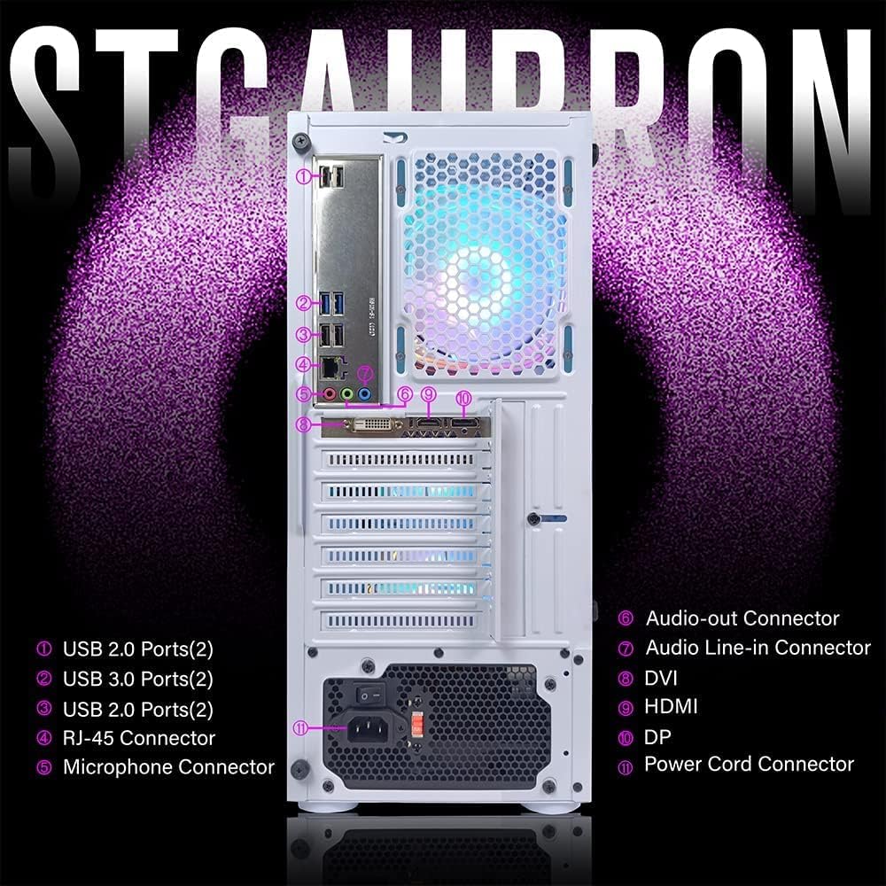 STGAubron Gaming PC Computer Desktop, GeForce RTX 2060 Super, Intel Core i7 8th up to 4.1GHz, 16G DDR4, 1T SSD, 600M WiFi, BT 5.0, RGB Fan x6, Windows 11 Home