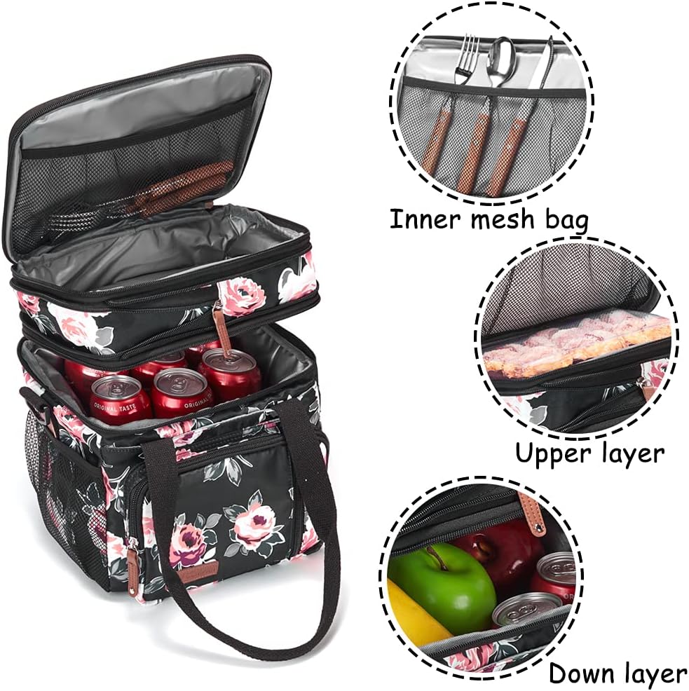 Lunch Bag Women Insulated Lunch Box for Work, Purple Expandable Large Lunch Bags, Leakproof Double Deck Lunch Box Cooler Bag(Purple)