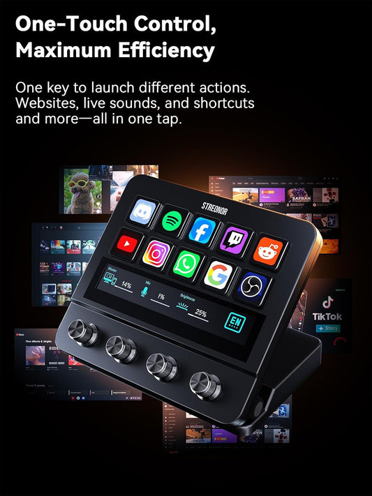 STREONOR S10 Pro Stream Controller,LCD Control Deck, Black - Mac 10-Key Programmable Macro Pad Deck with Touchscreen, 4 Rotary Knobs, for Streaming, Editing, Productivity, Win & Mac Only