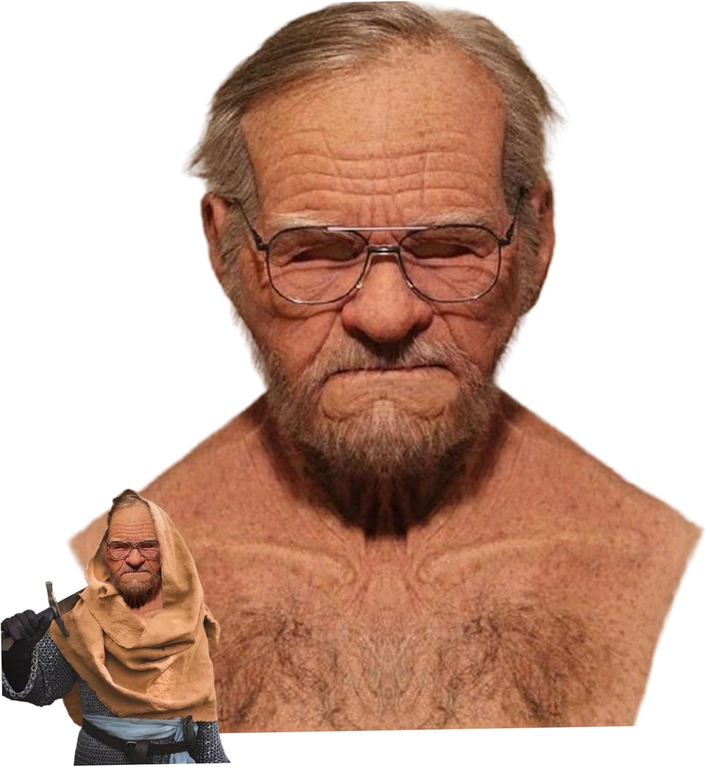 Old Man Mask, Realistic Breathable Latex Mask, Scary Halloween Props for Party, Costume, Cosplay, Masquerade, Realistic