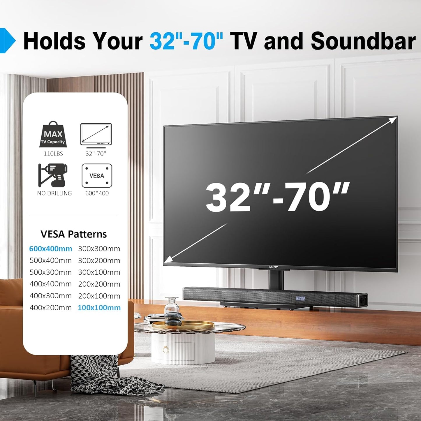 Purilite Select Swivel Tabletop TV Stand (27"–70")