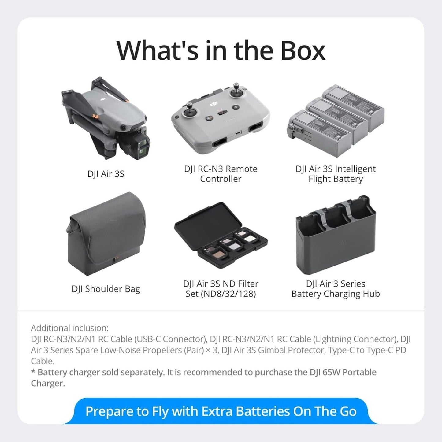 DJI Air 3S Fly More Combo (RC 2 Screen Remote Controller), Drone with 1" CMOS Wide-Angle & Medium Tele Camera for Adults, 4K/60fps, Omnidirectional Sensing & 3 Batteries for Extended Flight Time