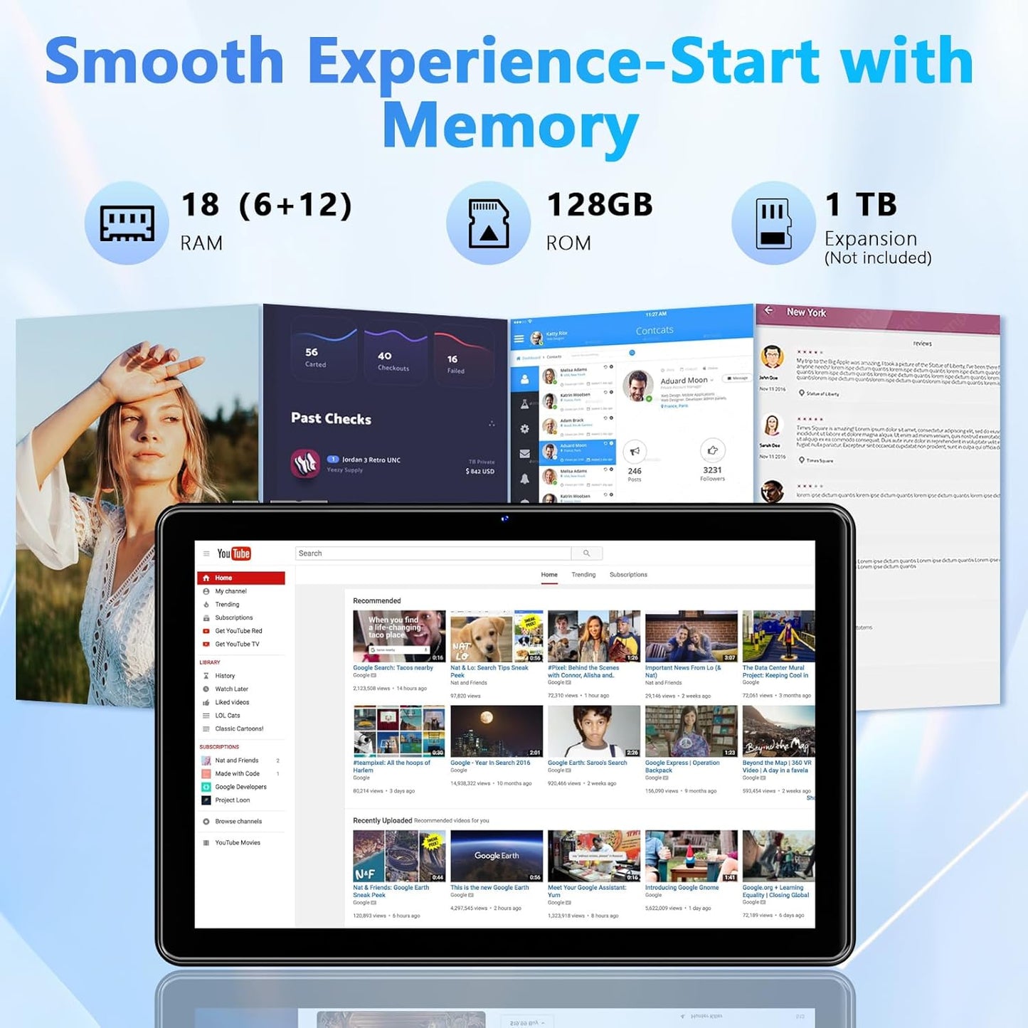 10 Inch Tablet, Android 15 Tablets with 18GB RAM+128GB ROM(Expand to 1TB), Octa Core 1280 * 800 IPS HD Display, 6000mAh Battery, Dual 5MP+8MP Camera, 5G/2.4G WiFi