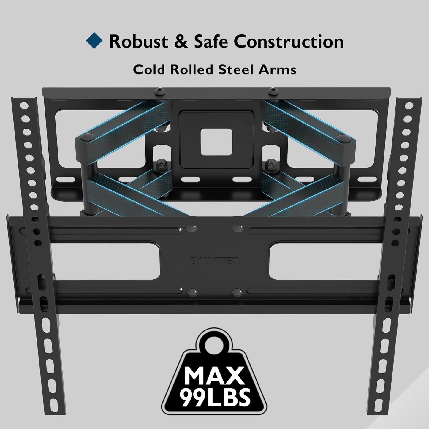 BONTEC TV Wall Mount, Full Motion Bracket for 23-70 Inch TVs, Holds Up to 99lbs, Max VESA 400x400mm, Fits 32 40 50 55 65 Inch LED OLED LCD Flat and Curved Screens, Tilt Swivels with 6 Arms