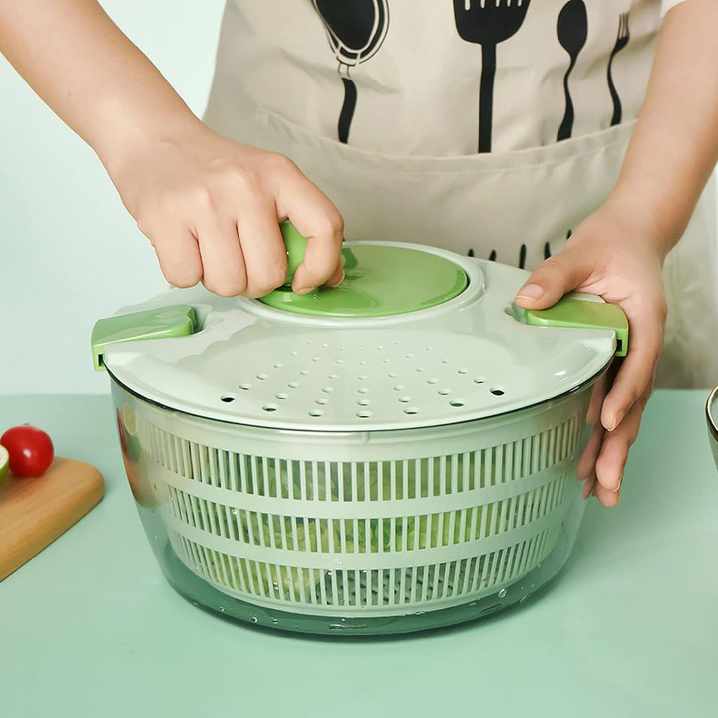 Salad Spinner Lettuce Washer with Drain Bowl Colander Handle, Veggie Dryer Fruit Washer Drainer for Cleaning Drying Greens Vegetables Fruits(Green)