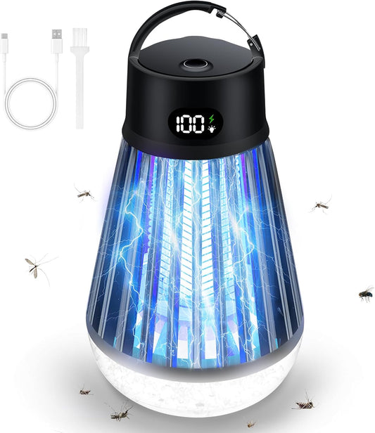 Eachway Bug Zapper Outdoor, 2 in 1 Powered Mosquito Zappers Killer with 2000mAh Battery & LED Light, 2000V Electric Fly Zapper, Waterproof Insect Zapper for Backyard, Patio (Black)