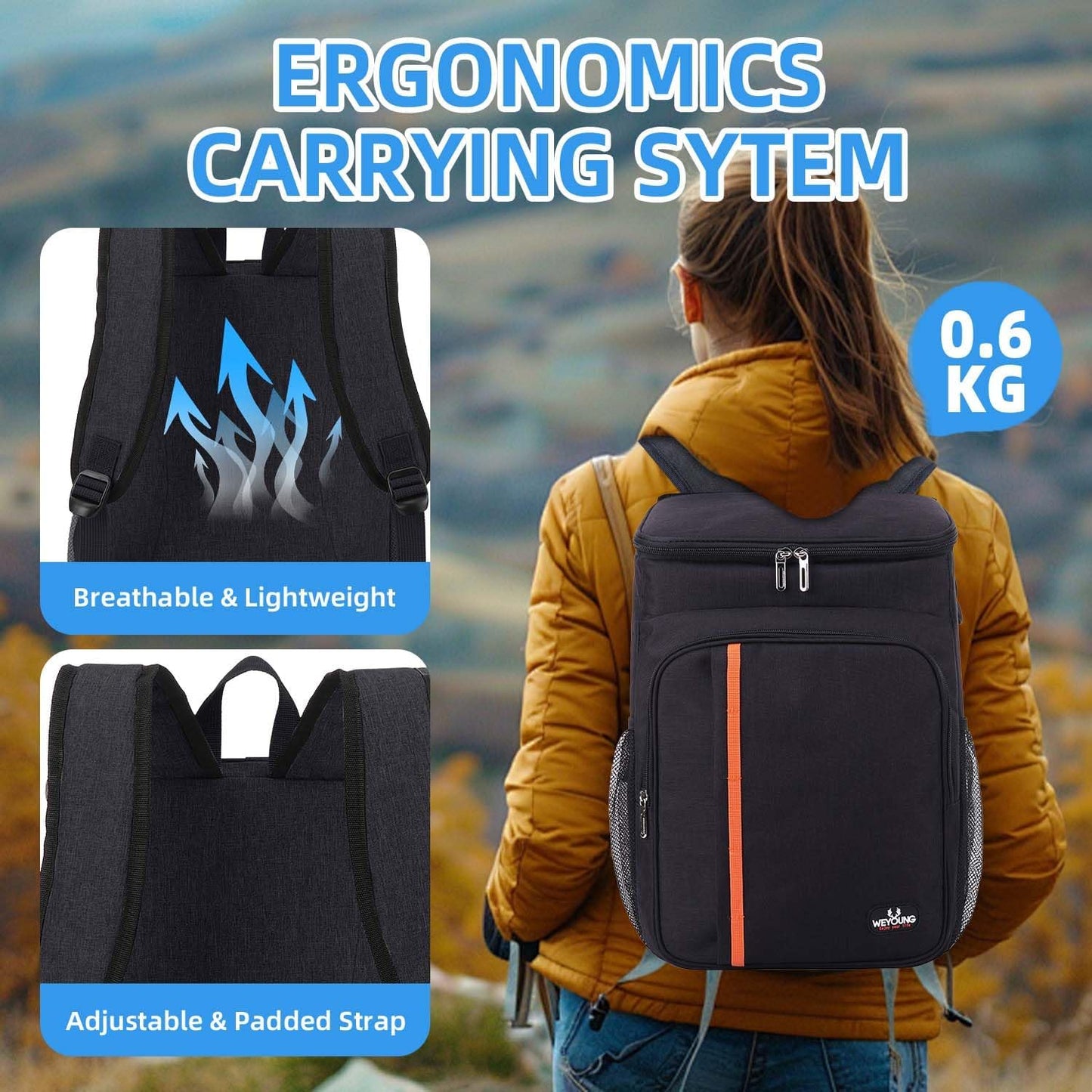 Bagtopia Camping Cooler Backpack 25 Cans, Leak Proof Insulated Thermal Bag, Beach Travel Picnic Lunch Backpack for Men Women