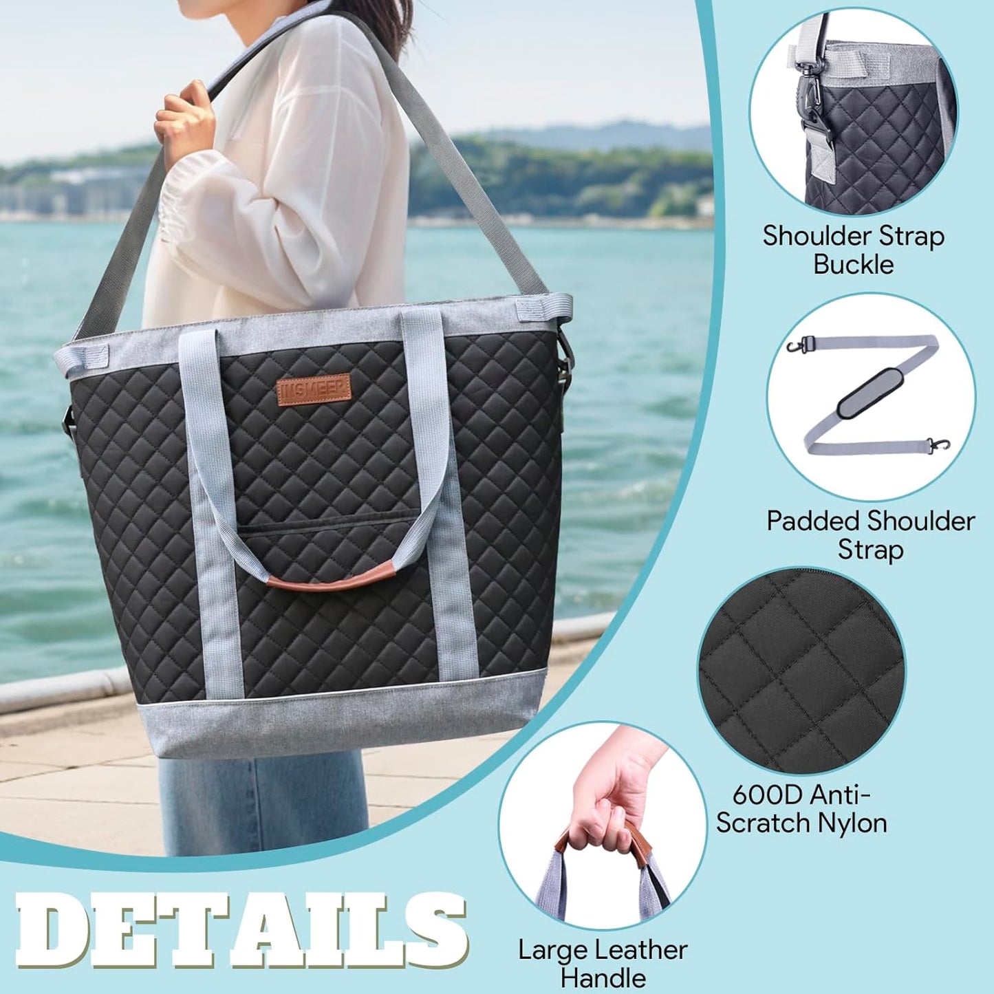 INSMEER Extra Large Tote Cooler Bags - 45 Cans/35L, Collapsible Soft Side Cooler with Shoulder Strap, Leakproof/Waterproof/Insulated/Reusable Grocery Bag for Beach, Camping, Travel, Grocery Shopping