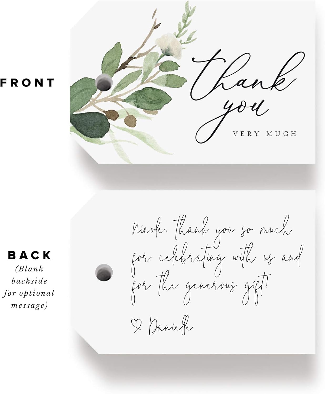 Bliss Collections Thank You Cards - Cards for Weddings, Receptions, Bridal Showers, Baby Showers, Graduations, Special (Rustic Greenery - 25 pieces)