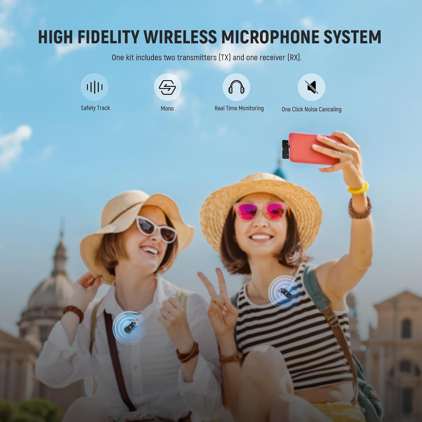 NEEWER CM28 Wireless Lavalier Microphone System with Charging Case, 1 Click Noise Canceling, 4GB Storage for 9Hrs of 48KHz 16 Bit Uncompressed Audio Lapel Mic Compatible with iPhone/Android/PC/Camera