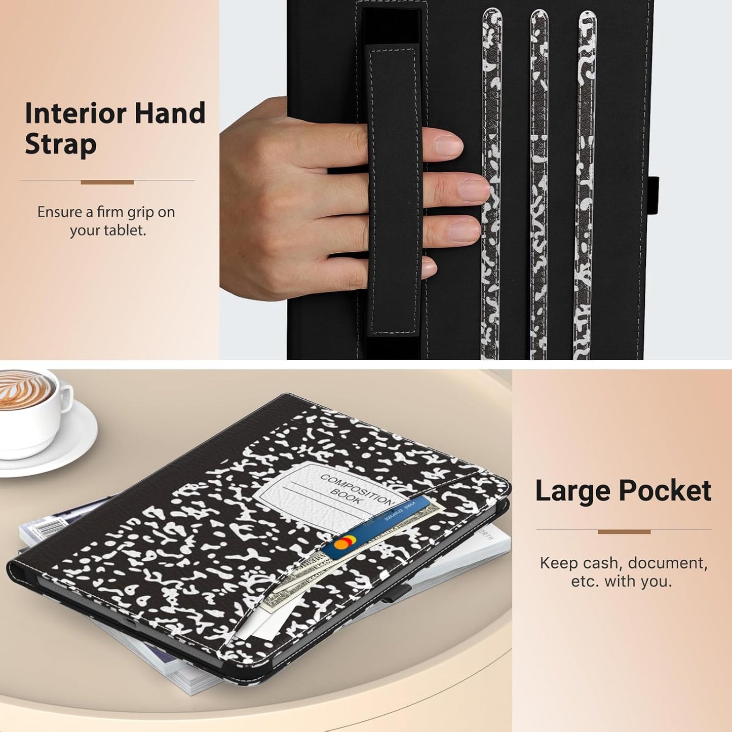 MoKo Case for Samsung Galaxy Tab A9 Plus 11" 2023 (SM-X210/SM-X216/SM-X218), PU Leather Multi-Angle Viewing Folding Stand Cover Case with Hand Strap, Front Pocket, Auto Wake/Sleep, Denim Blue & Brown