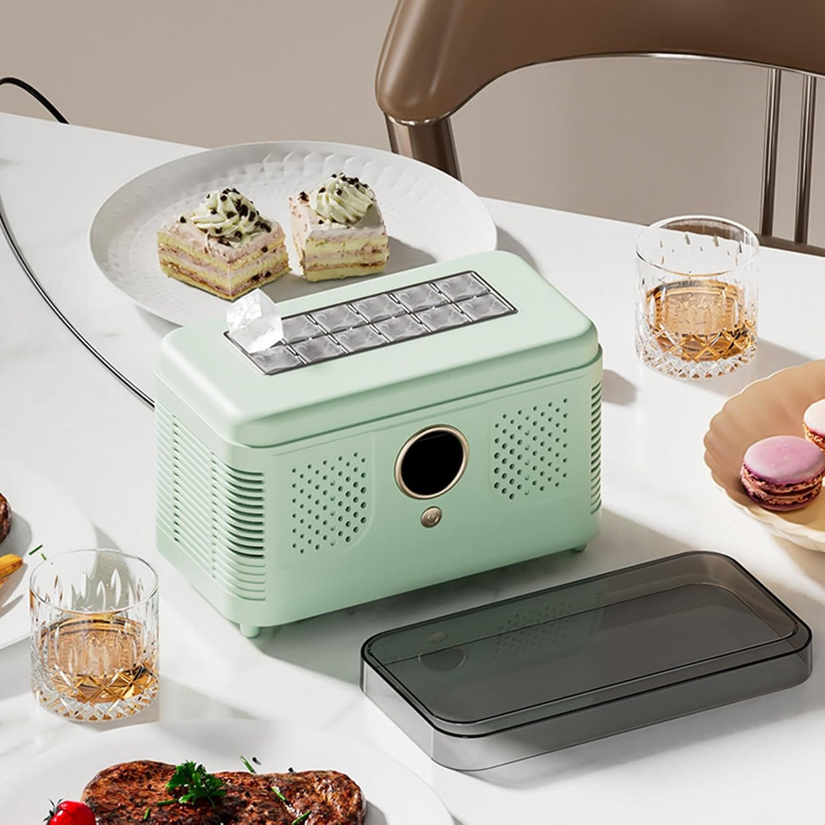 Countertop Ice Maker Mini Portable Ice Making Machine Small Household Appliance with Cube Tong Clip Fast Cooling Technology for Home Kitchen Suitable, Green