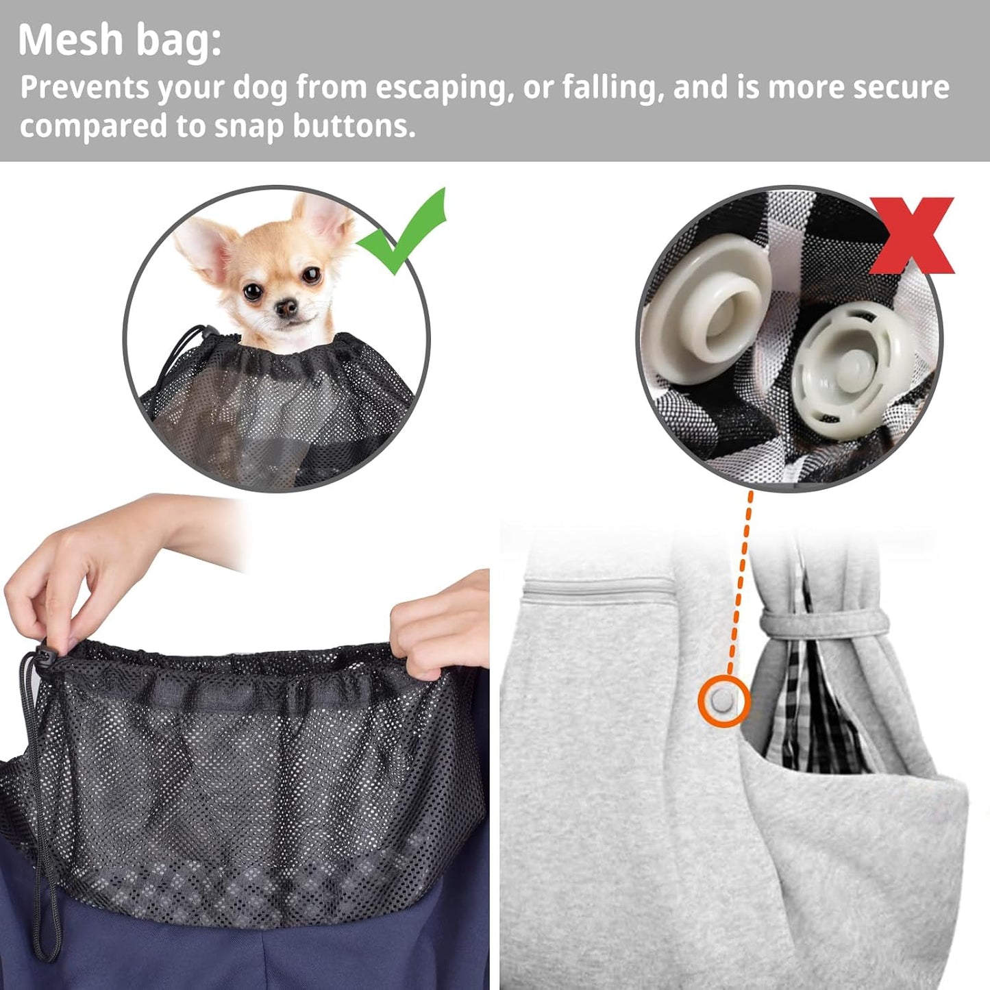 Cuby Adjustable Dog Cat Sling Padded Hard Bottom Pet Carrier Sling Soft Carrying Puppy Bag for Small Dogs Cats Outdoor Travel (Grayish-White)