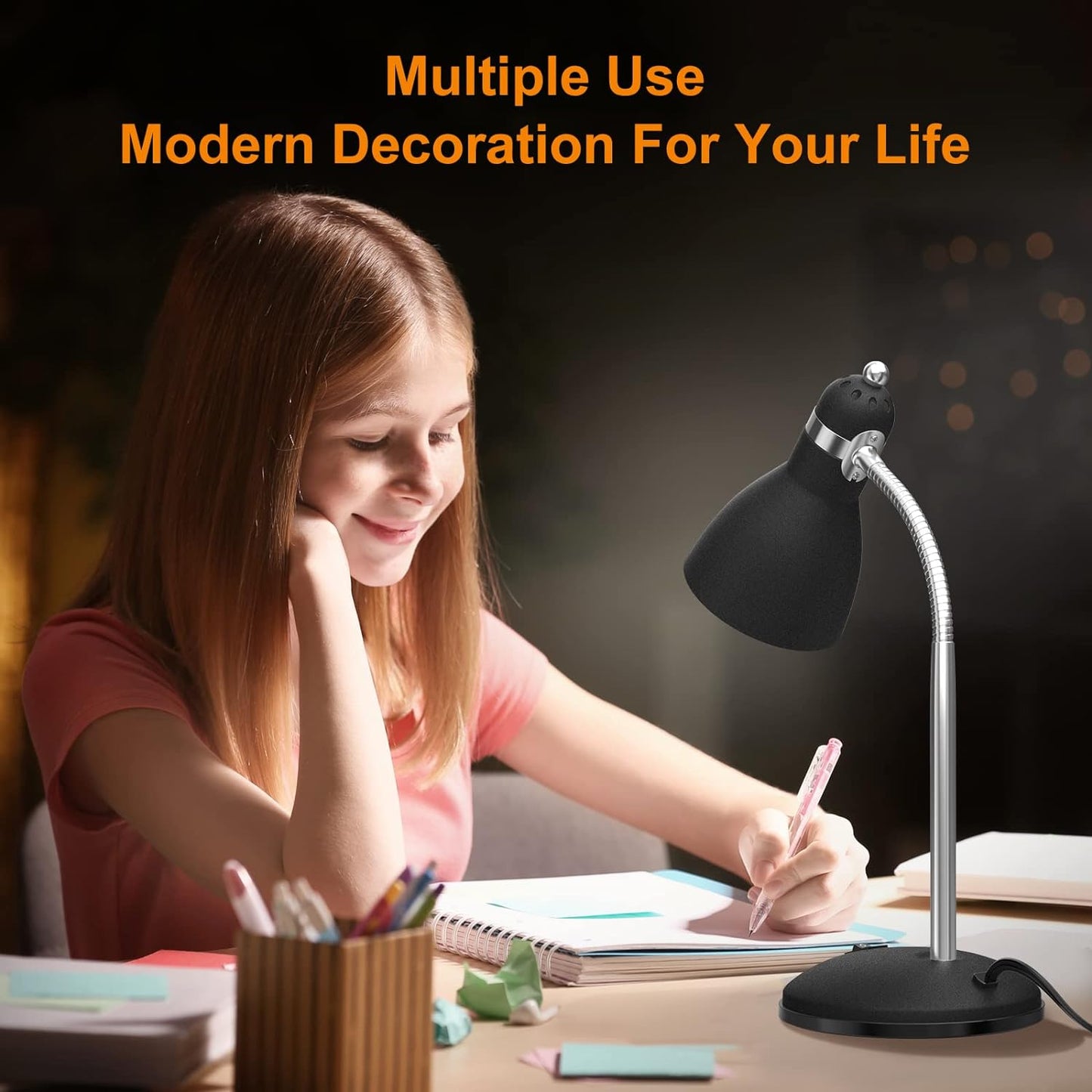 LEPOWER Metal Desk Lamp, Eye-Caring Table Lamp with Adjustable Goose Neck | Bedside Reading Light with Heat Dissipation Design for Bedroom, Home, Office, Dorm, Study, Back to School (Matte Black)