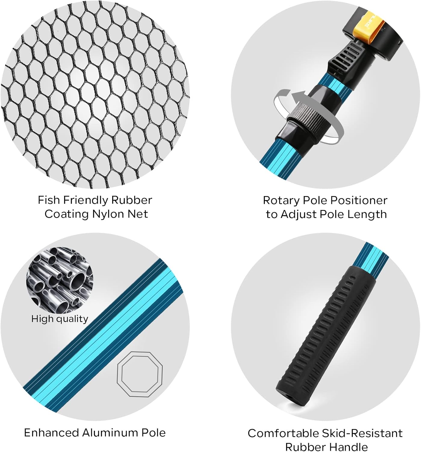 SAN LIKE Fishing Net Telescopic Landing Nets Folding Rubber Fish Net Rubber Coated Landing Net with Adjustable Sturdy Pole Handle for Saltwater Freshwater Bass Trout Fishing Easy Catch & Release