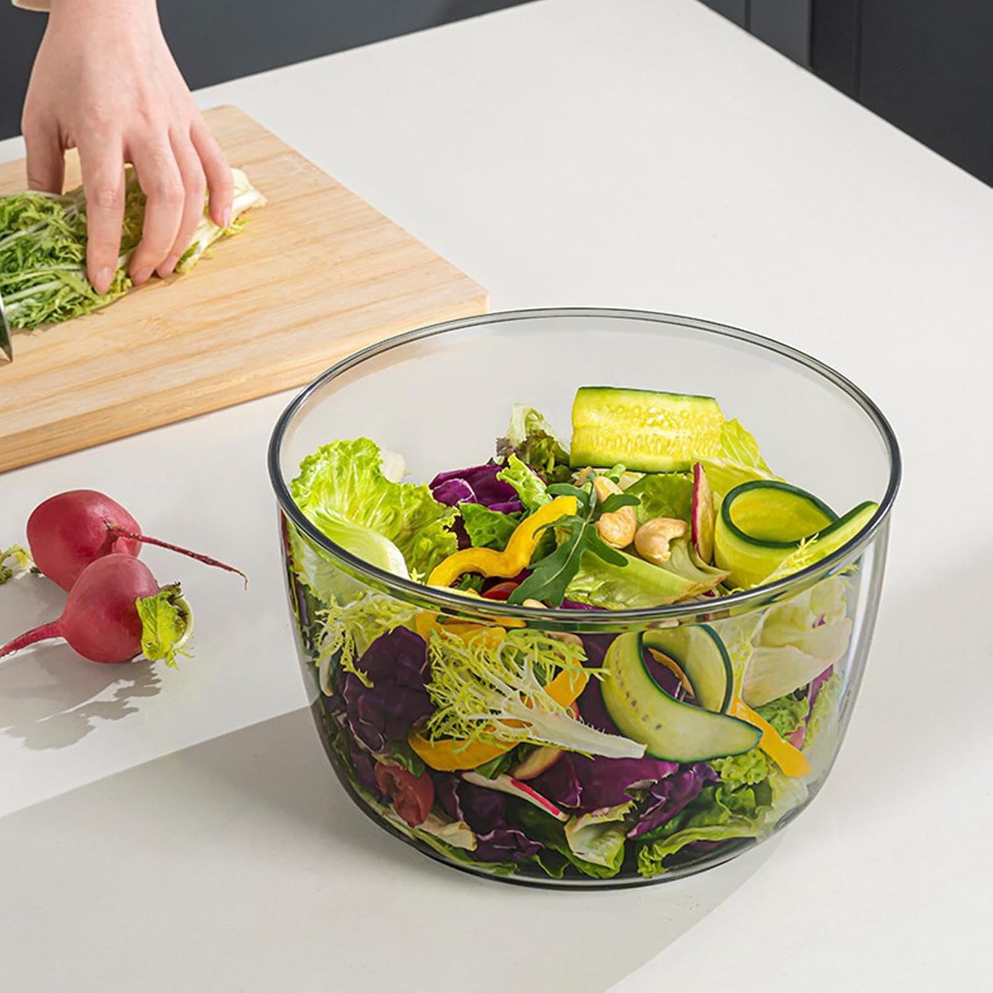 Luocute Salad Spinner, Large Capacity Transparent Fruit and Vegetable Washer Suitable for Kitchen (S 5.12x8.27in)