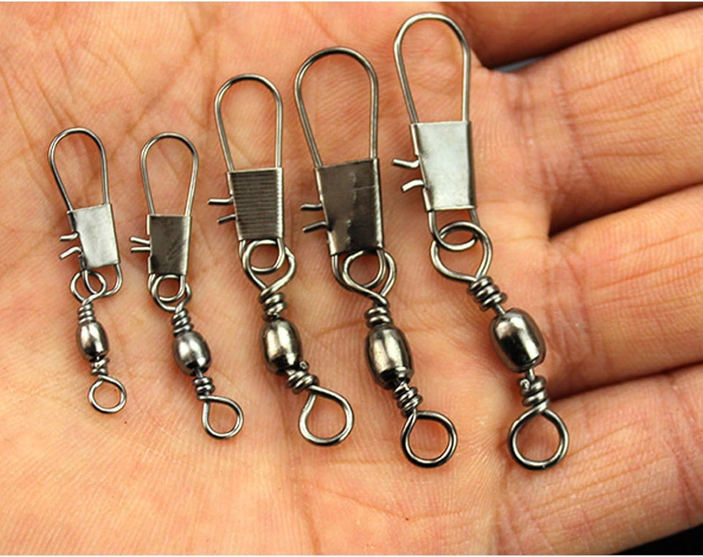 Fishing Swivel Snaps Kit Solid Barrel Swivel, 200Pcs Fishing Swivels Fishing Trout Fishing Swivels Carabiner Fishing Swivels,2# 4# 6# 8# 10#Fish Fishing Barrel Swivel with Safety Snap Interlock Snap