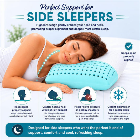Side Sleeper High Loft Cooling Gel Infused Memory Foam Pillow, Washable Cover - Standard/Queen size .