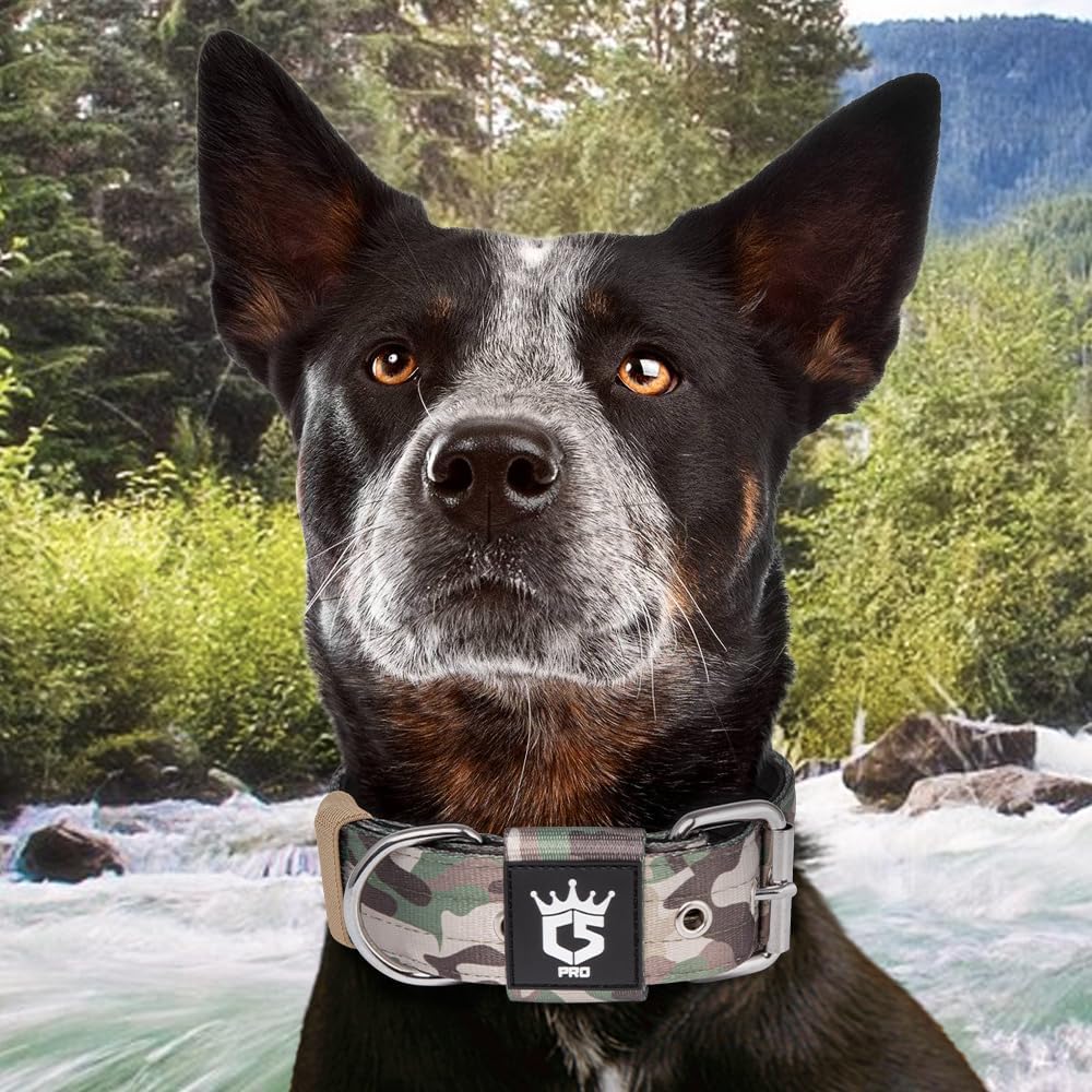 TSPRO Tactical Dog Collar 1.5 inch Wide Dog Collar Military Grade Strong Dog Collar Thick Dog Collar Heavy Duty Metal Buckle Dog Collar(Green-L)