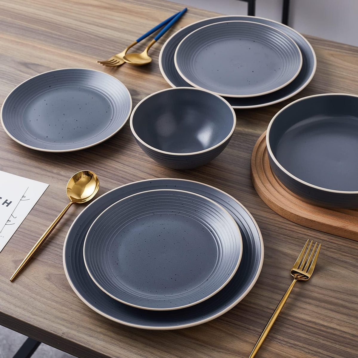 Stone lain Lauren Stoneware Dinnerware Crockery Set, 16-Piece Service for 4, Charcoal