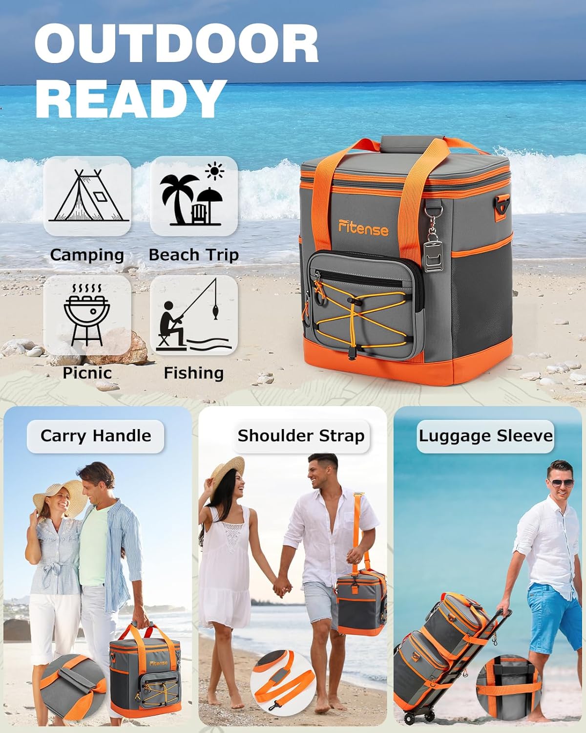 Fitense Soft Cooler Bag Insulated 50 Cans/33L, 27 Cans/20L Camping Cooler 4-Layer Leakproof, Collapsible Portable Lunch Cooler for Beach, Travel, Picnic, Grocery, Kayaking