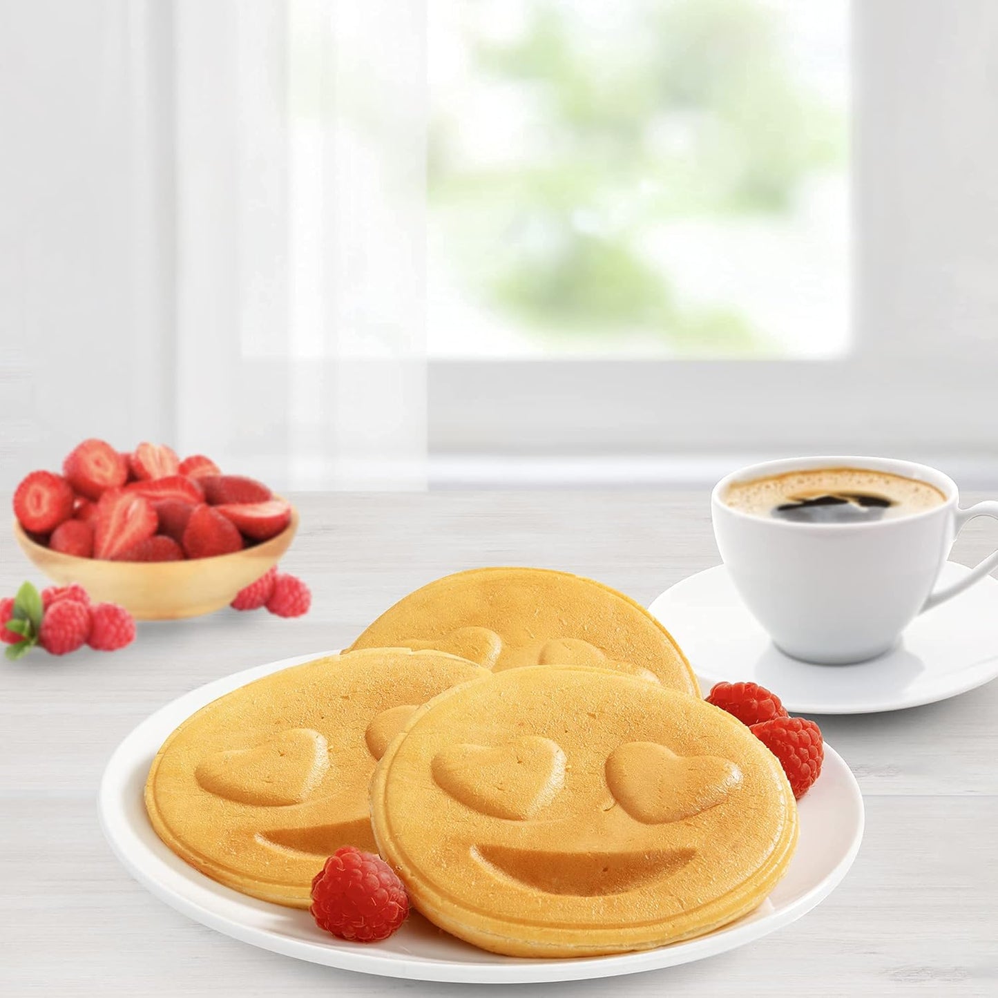 Heart Eyes Emoji Mini Waffle Maker- Make Breakfast Special w Cute Personal-Sized 4" Smiley Face Pancakes- Electric NonStick Baker Iron