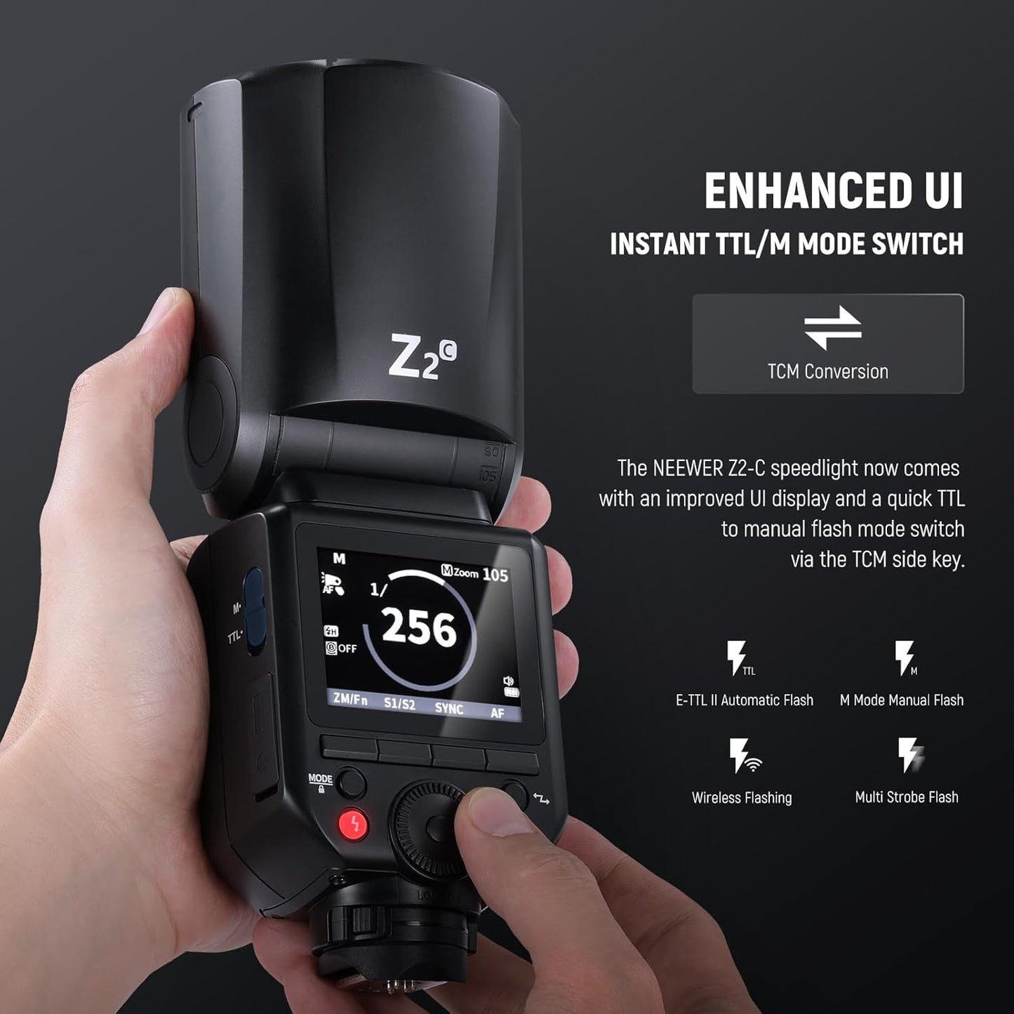 NEEWER Z2-N 2.4G TTL Round Head Flash Speedlite Compatible with Nikon Cameras, 76Ws 1/8000s HSS with Diffuser, 2 Modeling Lamps, Upgraded UI, TTL/M Toggle Key, 3000mAh Battery, 600 Full Power Flash