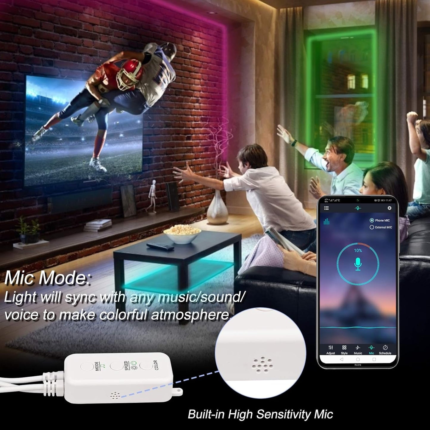 Purilite Select 2-Port RGB LED Strip Light Controller – Bluetooth App Control, Music Sync, Power Adapter Included