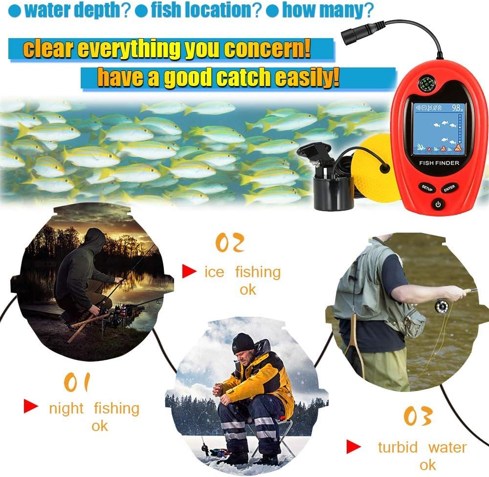 LUCKY Portable Fish Finder - Handheld Depth Detector for Kayak, Ice Fishing - Sonar Fish Detector - Fishing Gifts